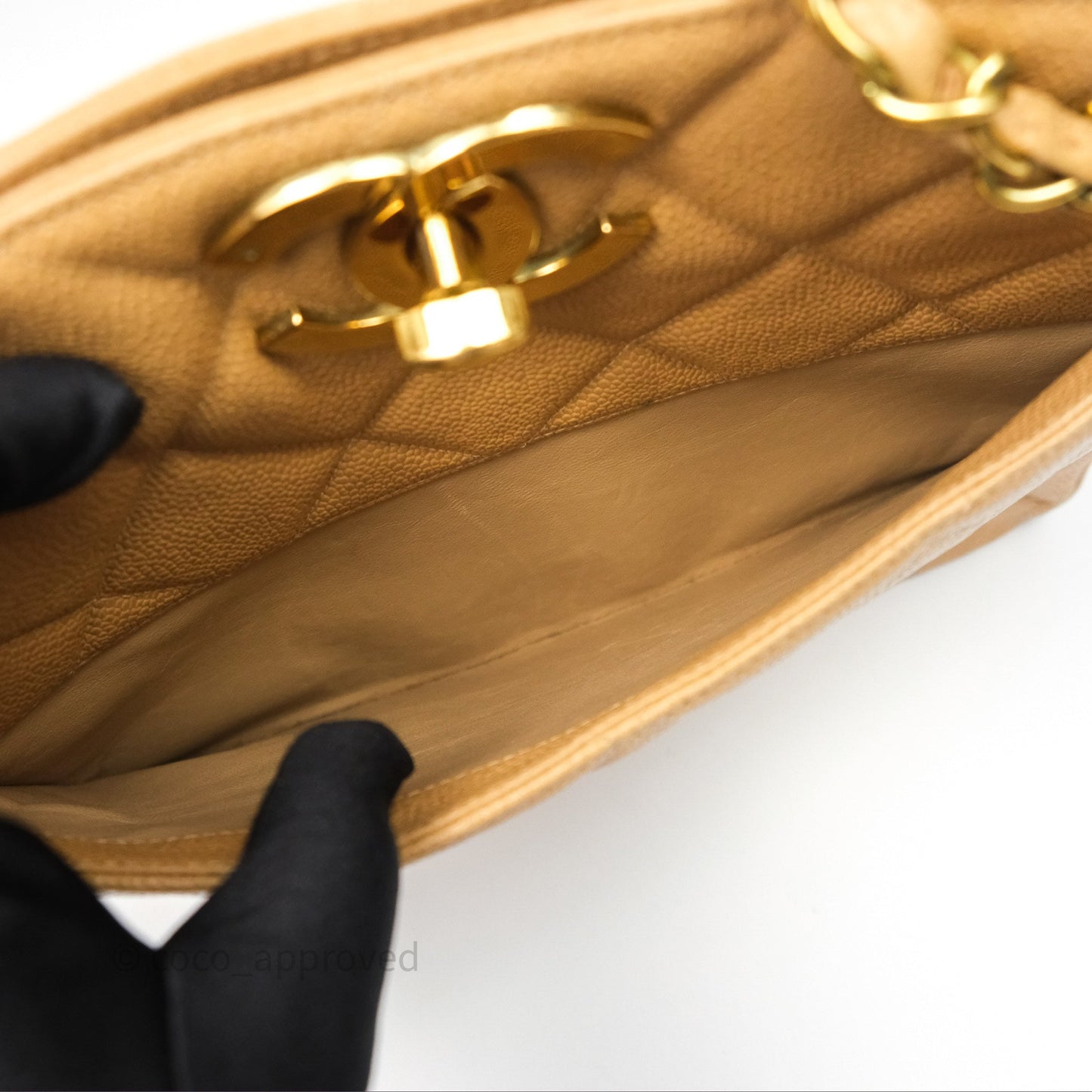Chanel Vintage CC Quilted Tote Dark Beige Caviar 24K Gold Hardware