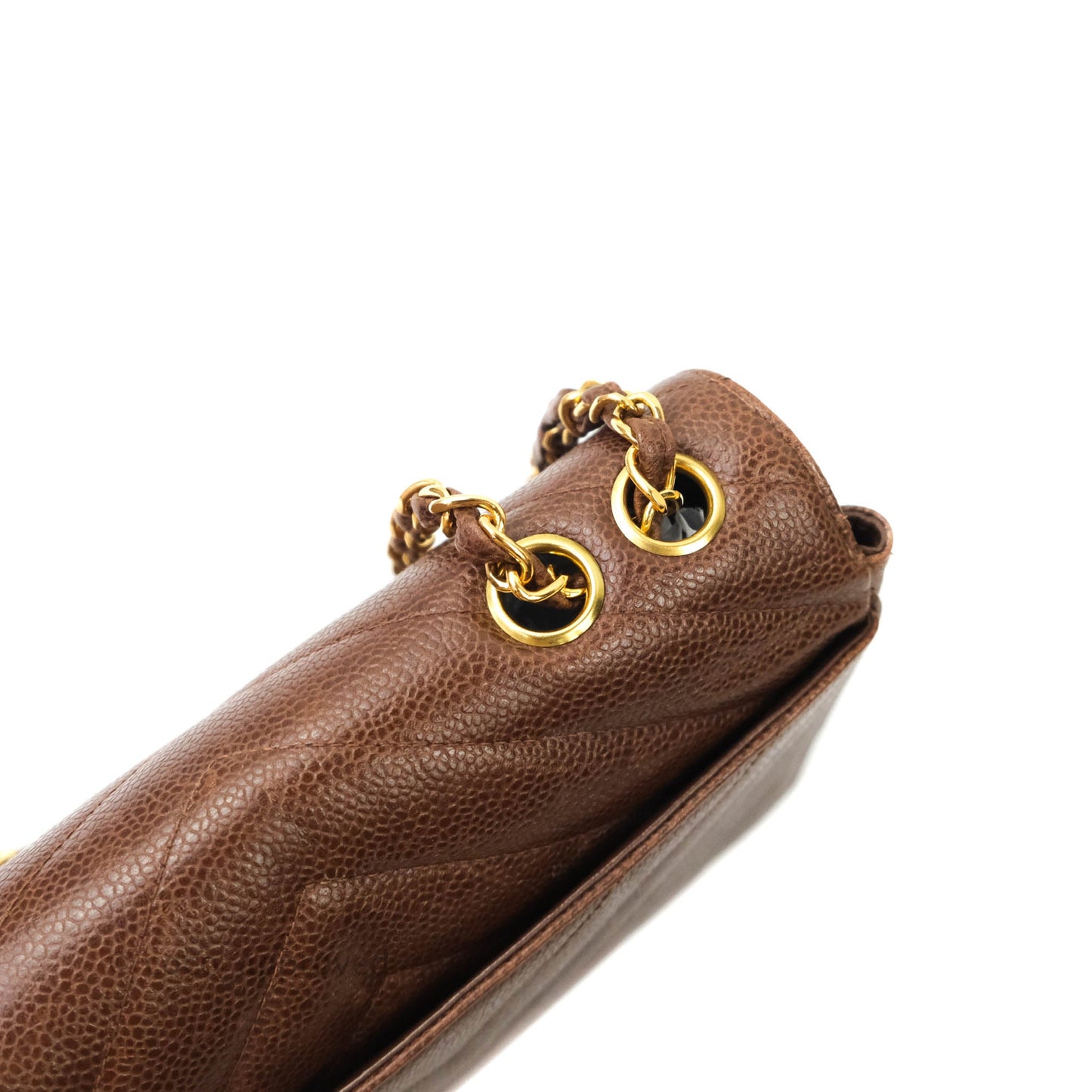 Chanel Vintage Caviar Chevron Flap Bag 24K Brown Gold Hardware