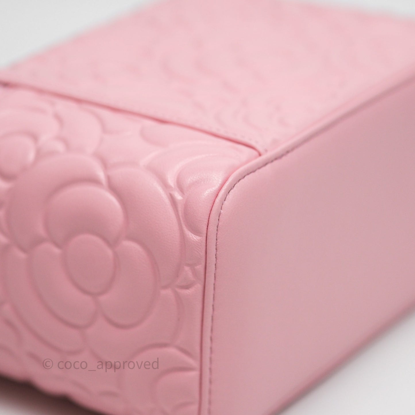 Chanel Vanity with Chain Camellia Embossed Pink Lambskin Gold Hardware