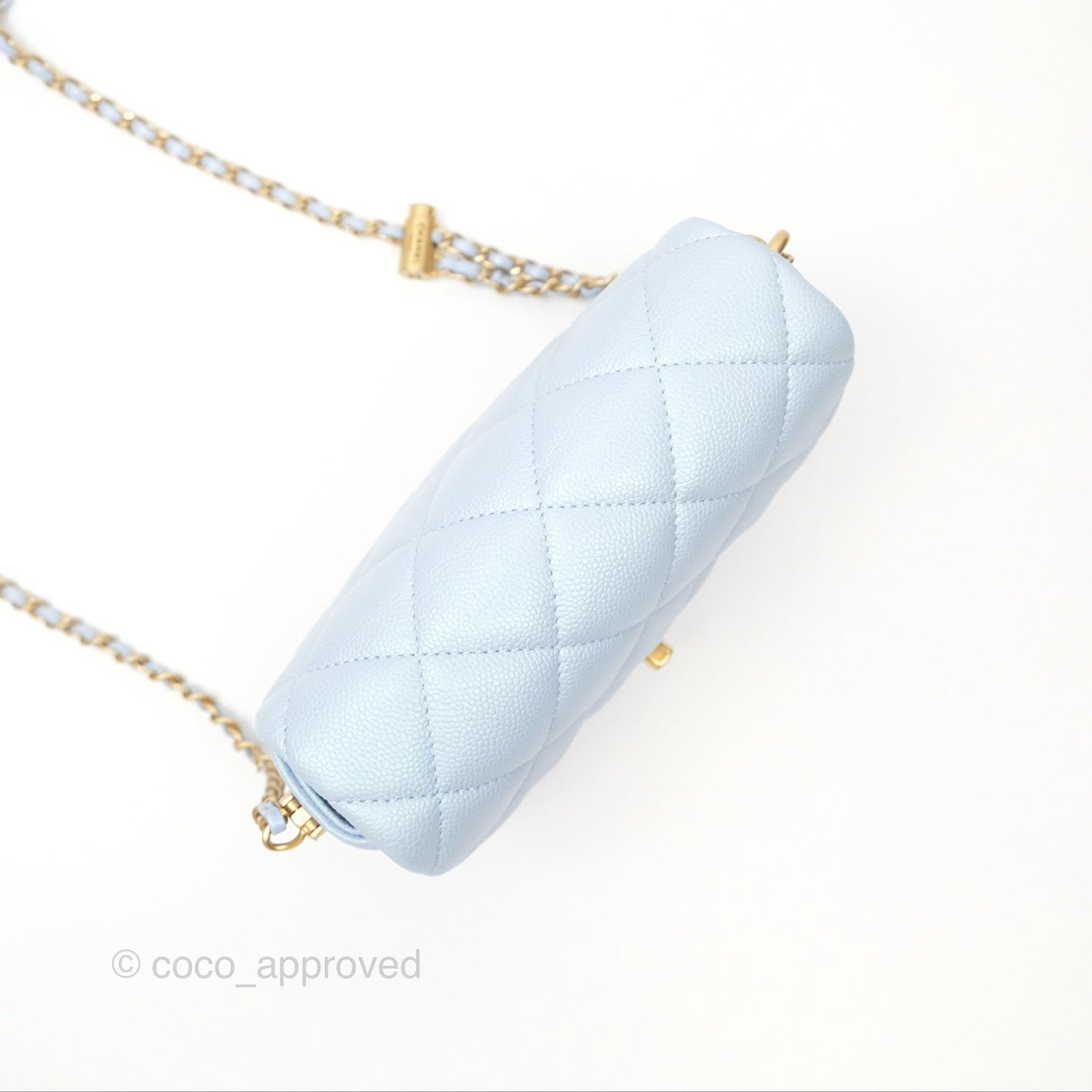 Chanel Quilted My Perfect Mini Iridescent Blue Caviar Aged Gold Hardware