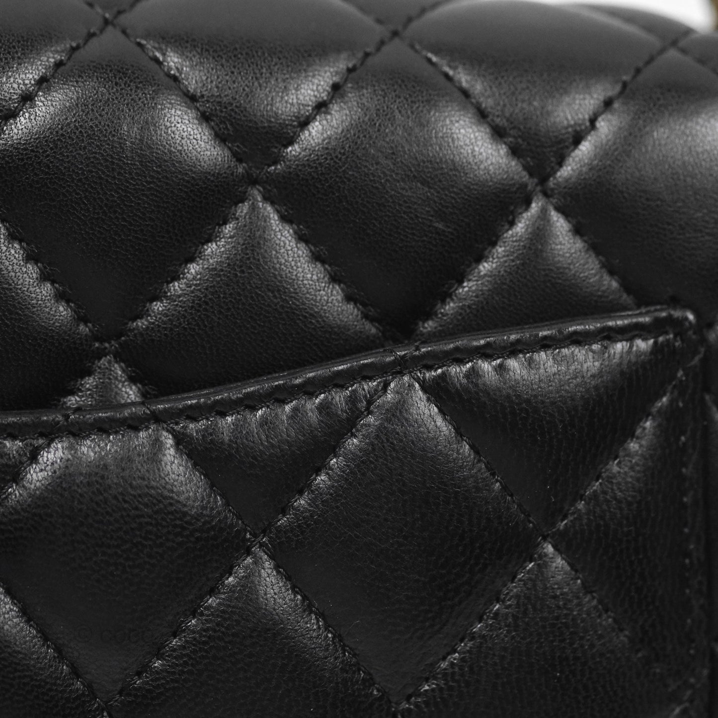 Chanel Quilted East West Flap Bag Black Lambskin Gold Hardware