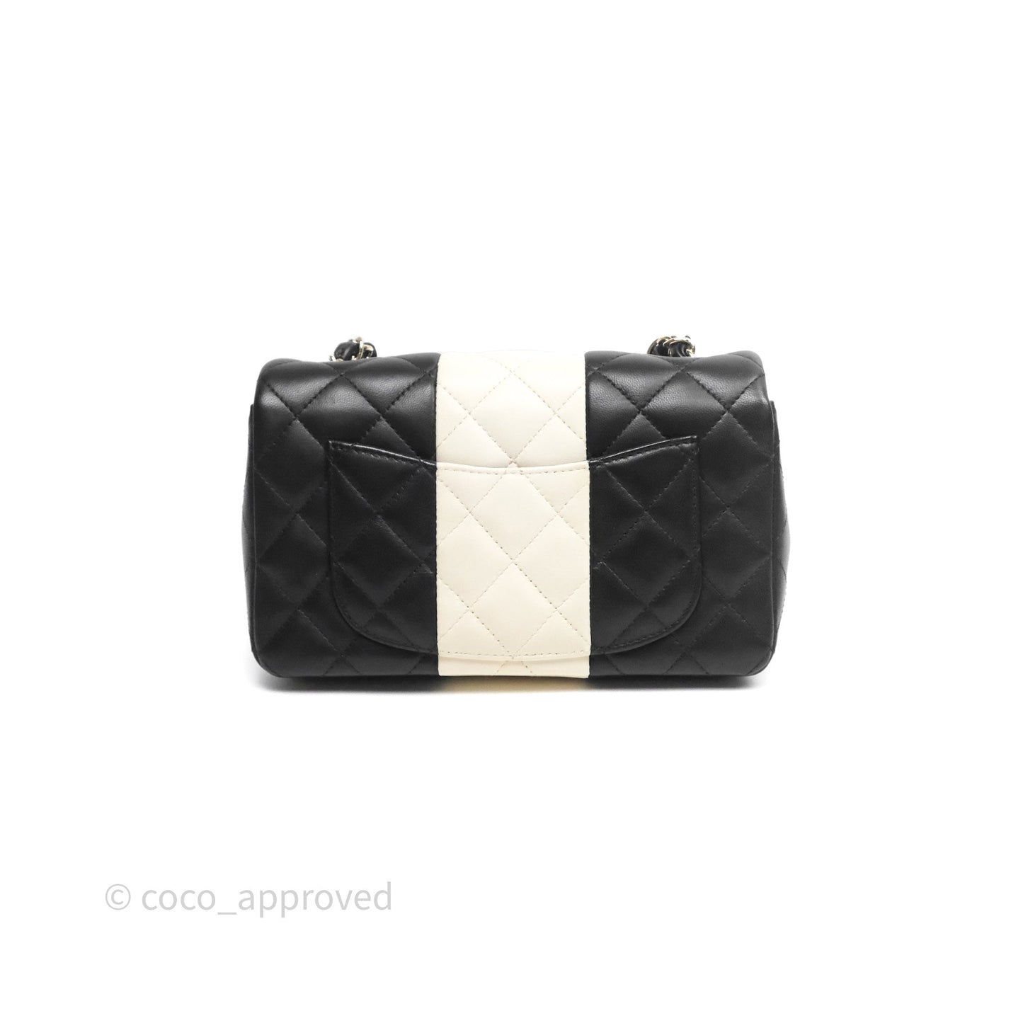 Chanel Mini Rectangular Flap Quilted Black White Lambskin Gold Hardware