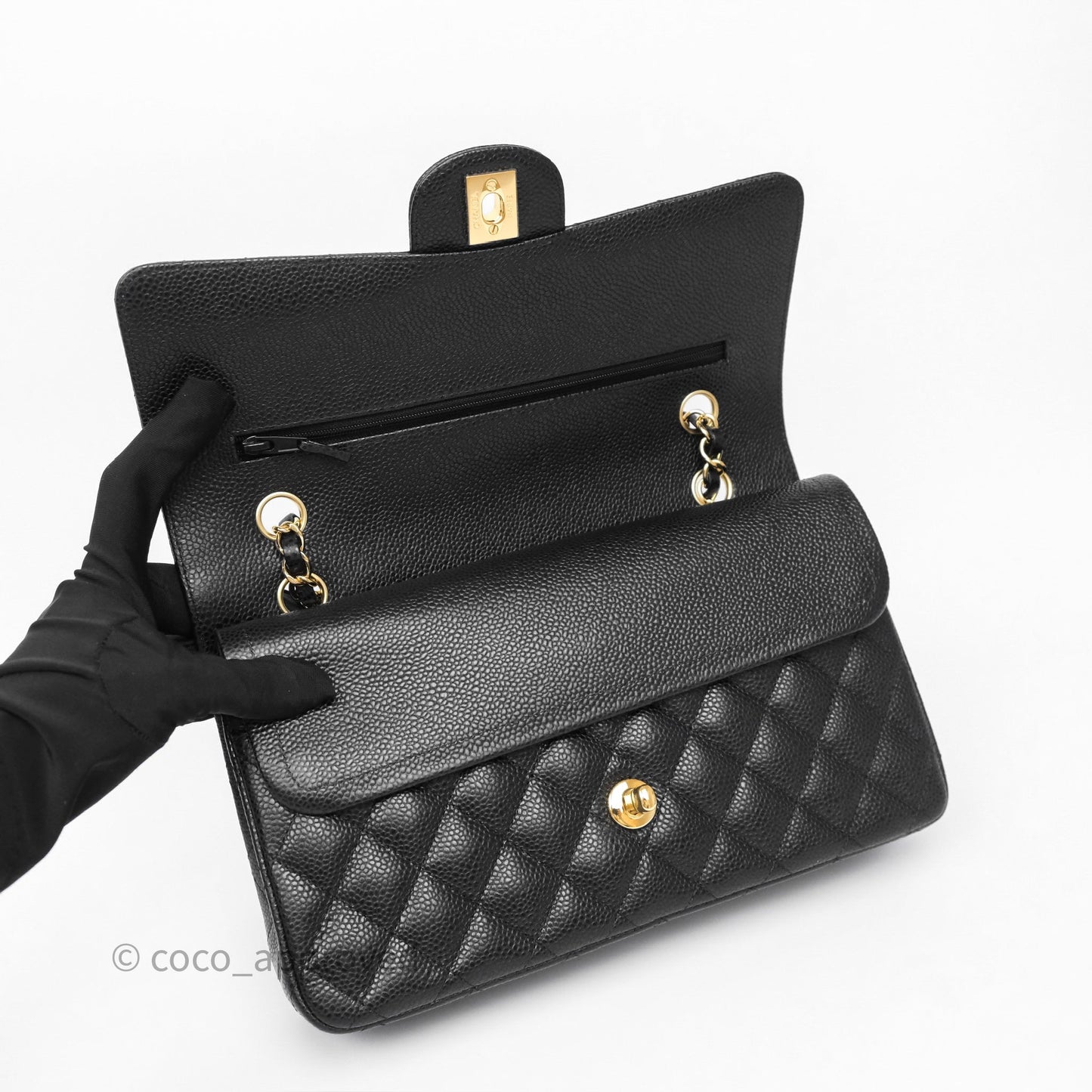 Chanel M/L Medium Classic Flap Quilted Black Caviar Gold Hardware