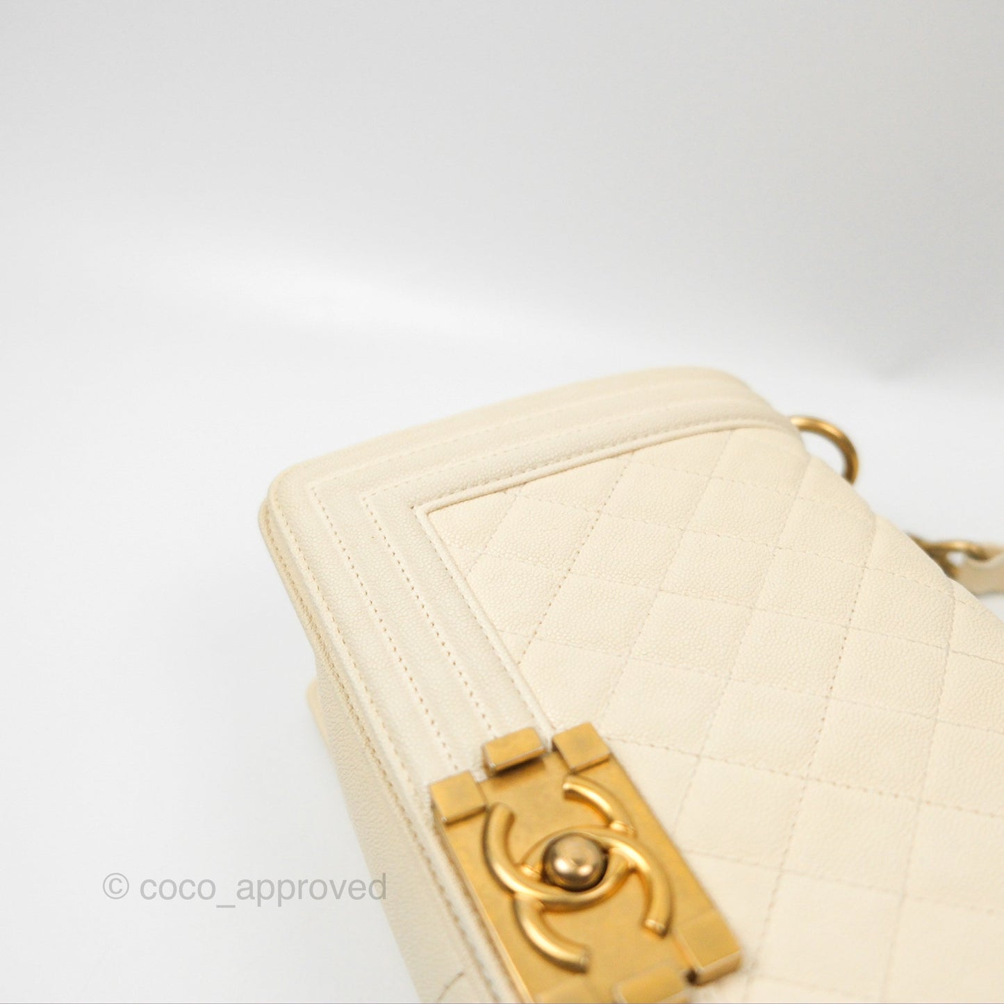 Chanel Medium Boy Quilted Ivory Caviar Aged Gold Hardware