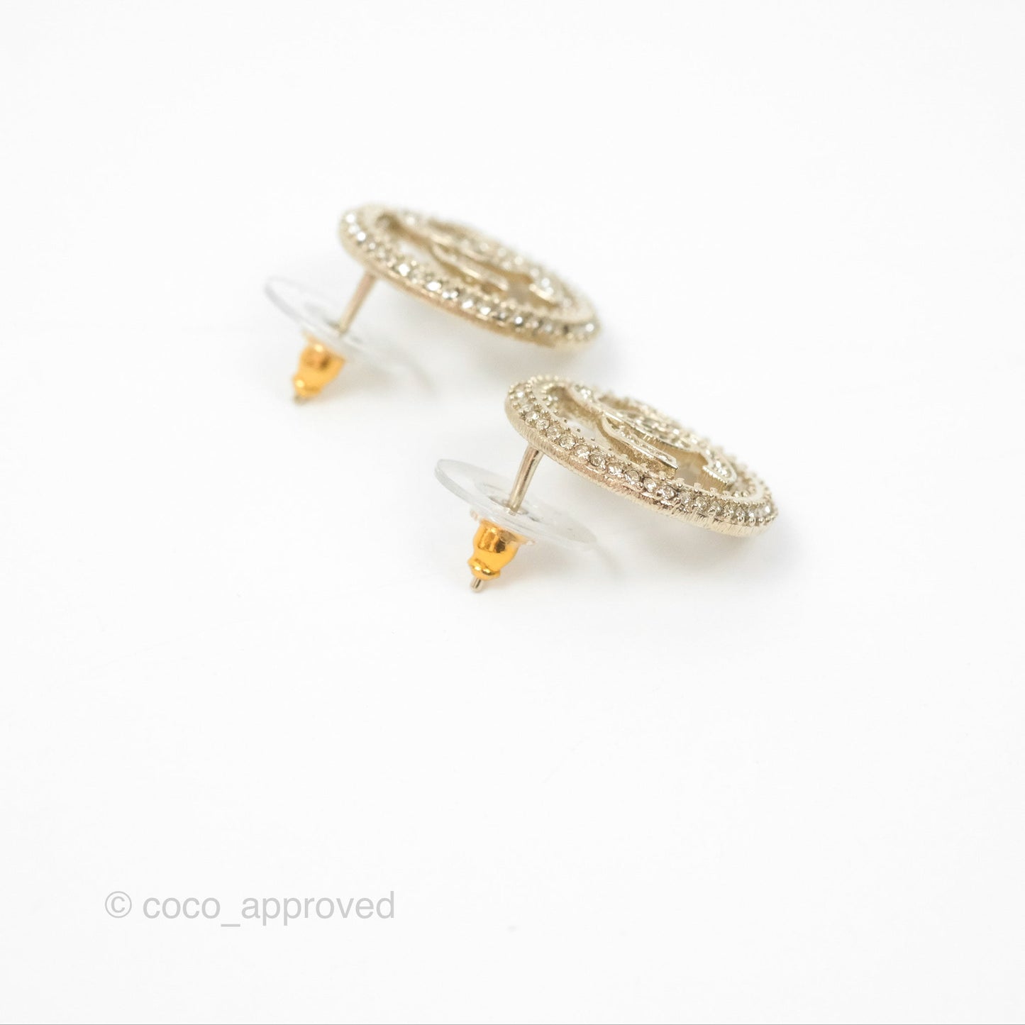 Chanel CC Crystal Round Earrings Gold Tone 20S