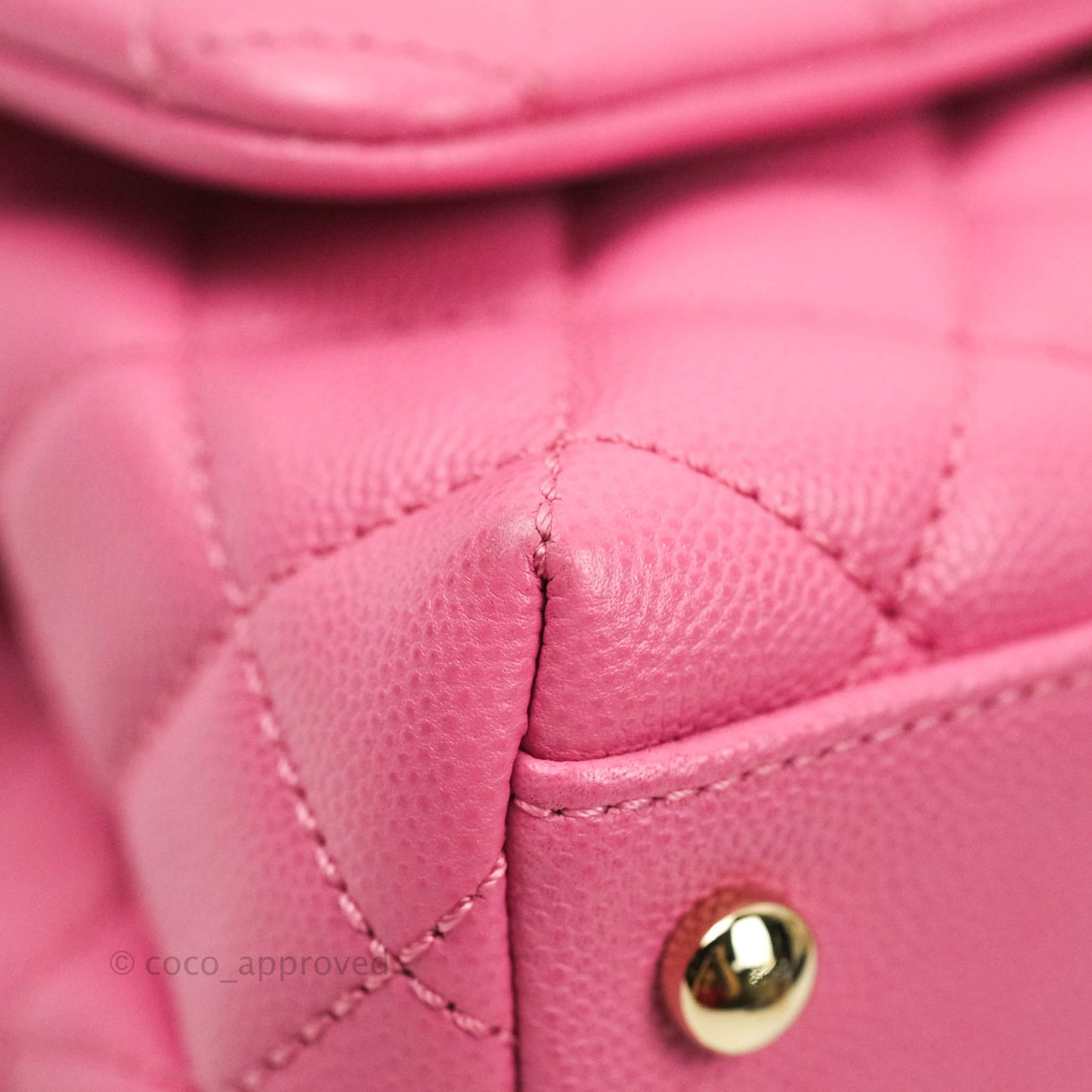 Chanel Extra Mini Coco Handle Quilted Pink Caviar Lizard Embossed Handle Gold Hardware