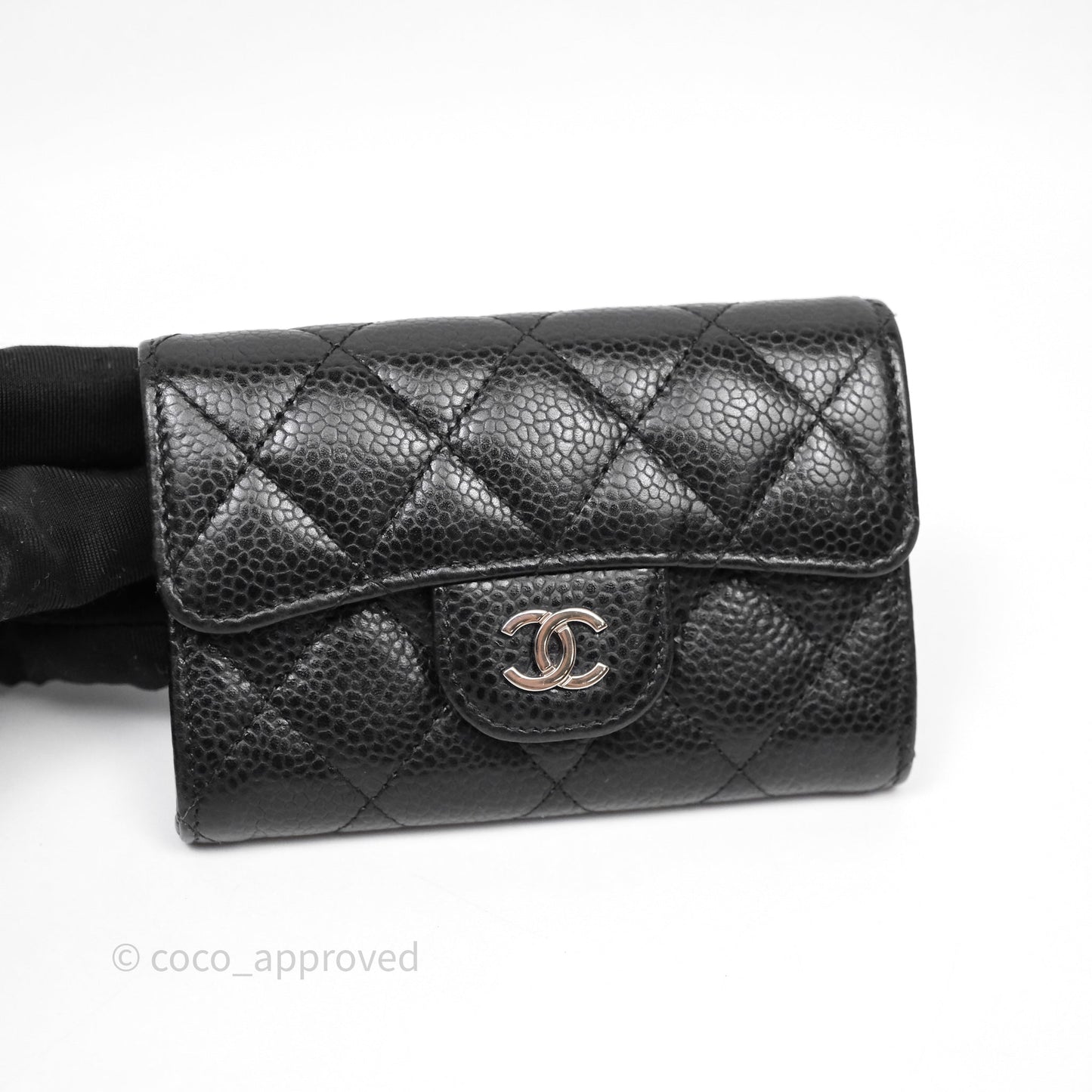 Chanel Quilted Flap Card Holder Black Caviar Silver Hardware