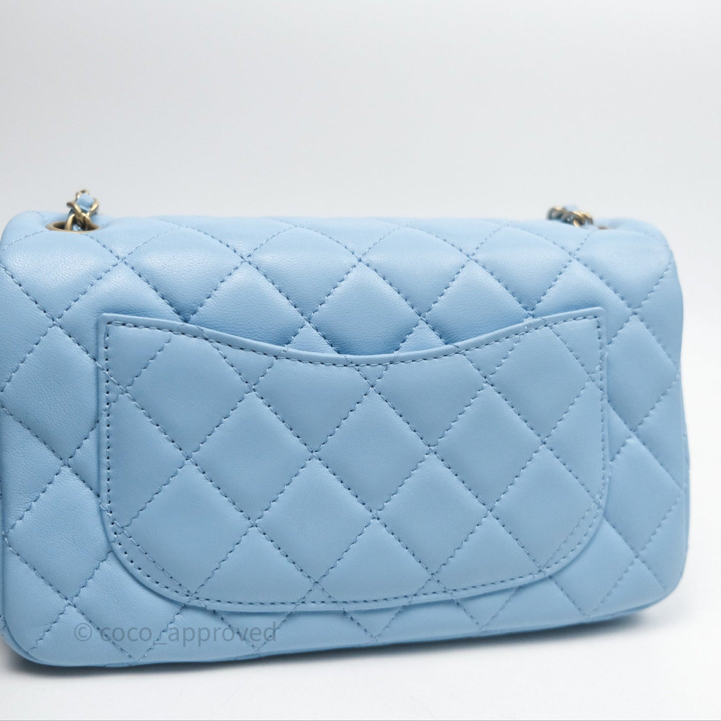 Chanel Mini Rectangular Pearl Crush Quilted Blue Lambskin Aged Gold Hardware