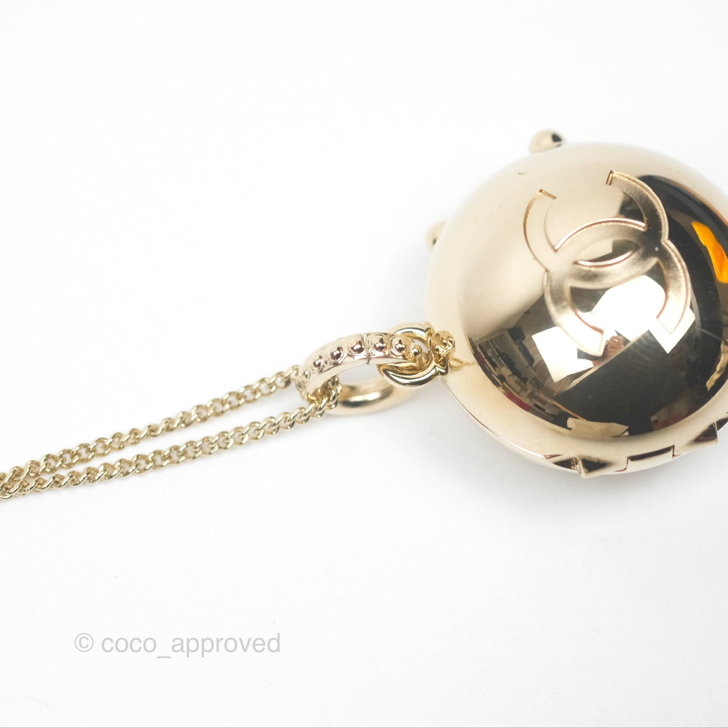 Chanel CC Sphere Locket Necklace Gold Tone 21S