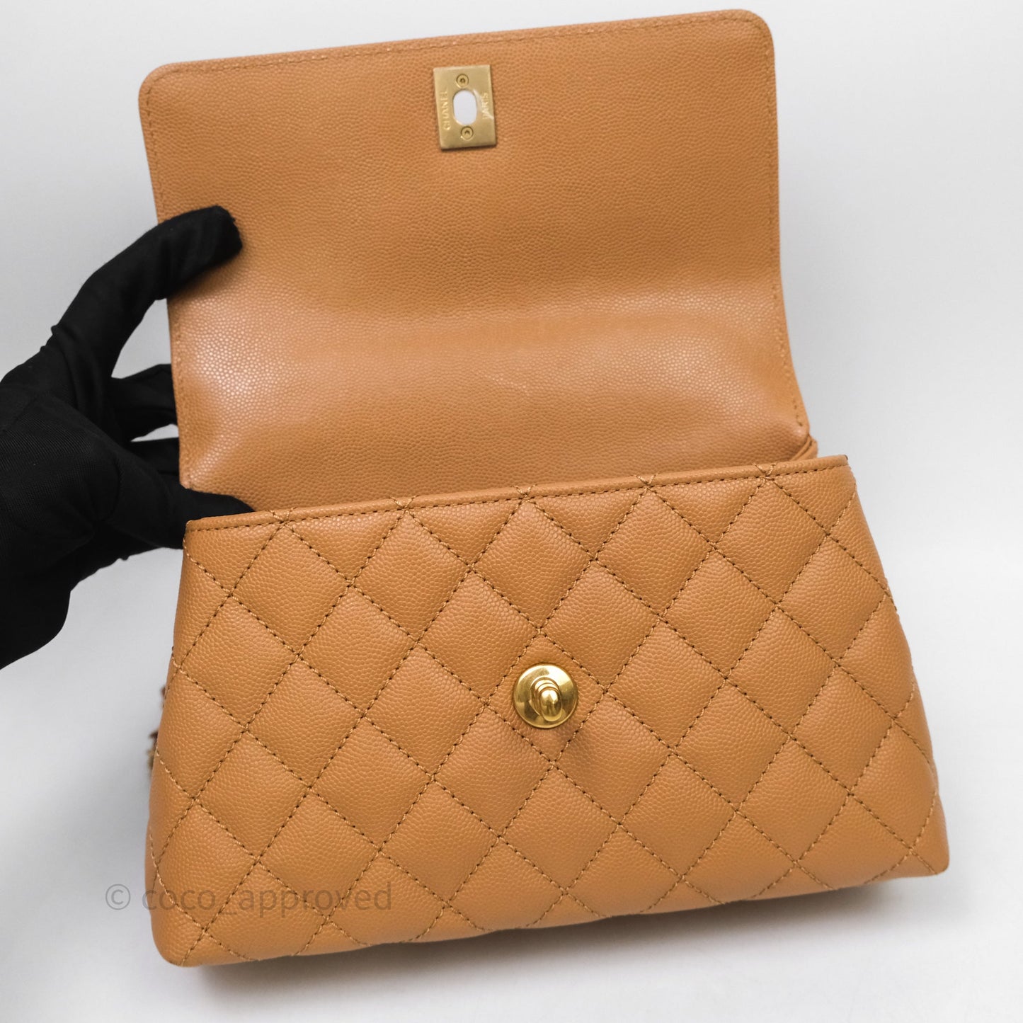 Chanel Small Coco Handle with Chain Handle Beige Caviar Aged Gold Hardware 23P