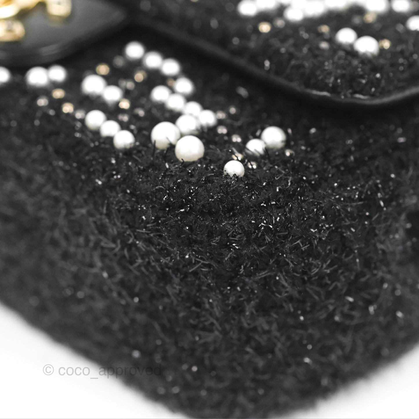 Chanel Black Faux Pearl Embellished Tweed Mini Cosmos Flap Bag