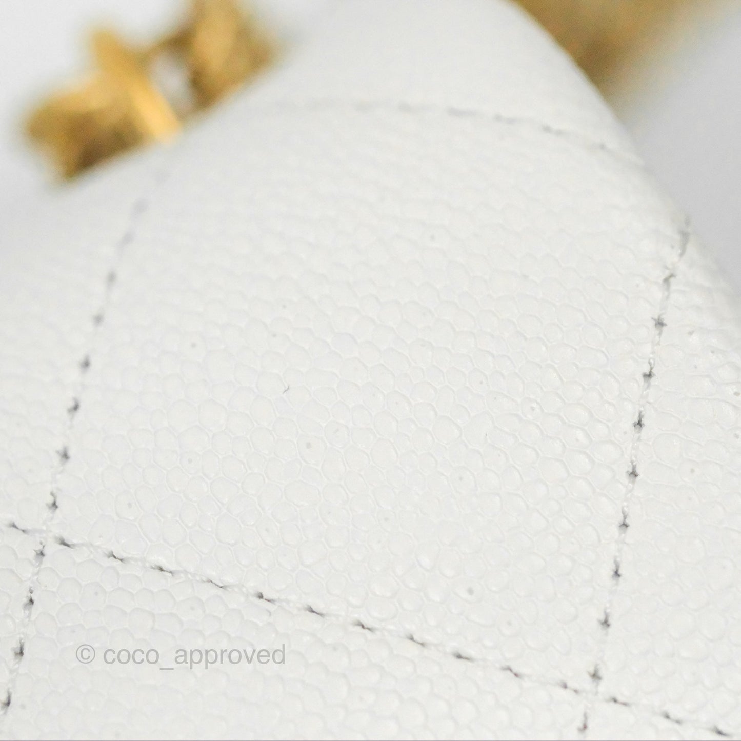 Chanel Large Flap Bag Heart Adjustable Chain White Caviar Aged Gold Hardware