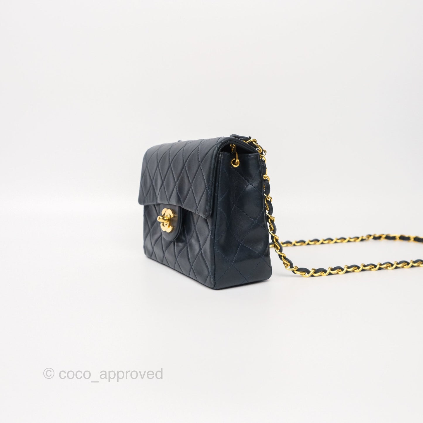 Chanel Vintage Mini Square Navy Lambskin 24K Gold Hardware