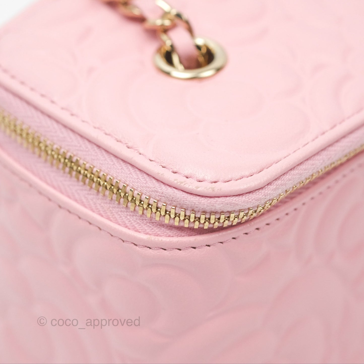 Chanel Vanity with Chain Camellia Embossed Pink Lambskin Gold Hardware