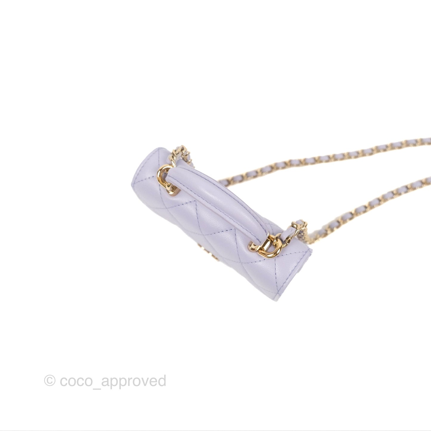 Chanel Mini Handle Flap Coin Purse With Chain Purple Lambskin Gold Hardware