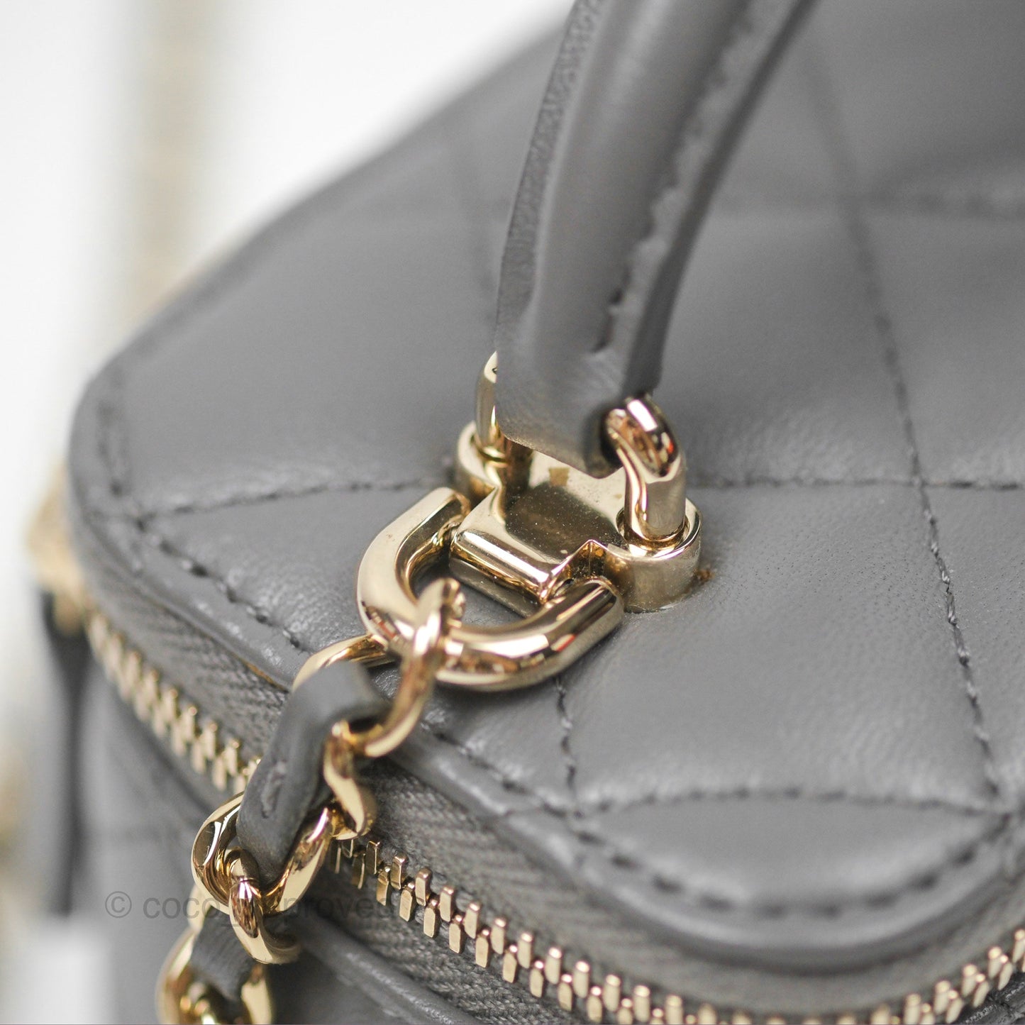 Chanel Mini Top Handle Vanity With Chain Grey Lambskin Gold Hardware