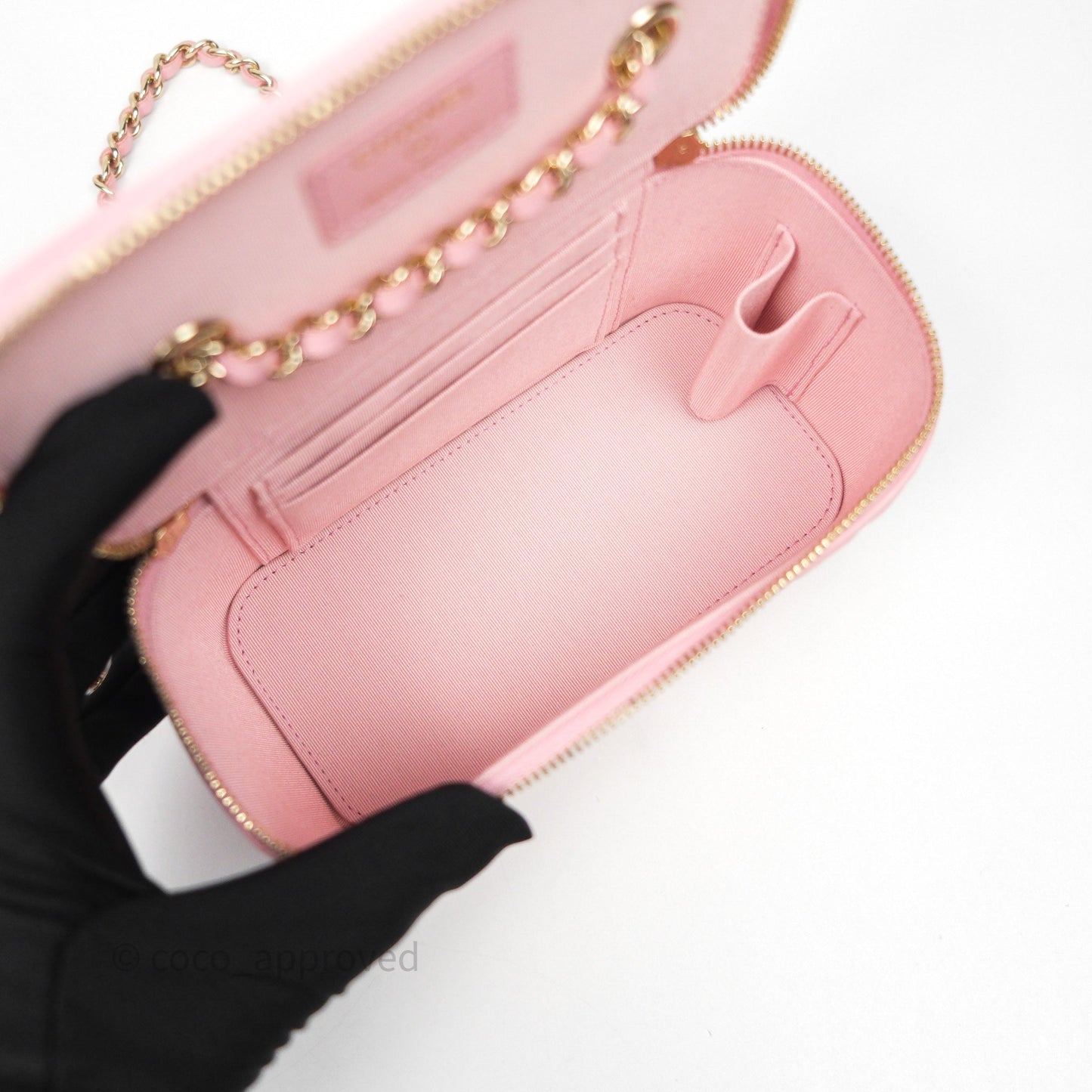 Chanel Vanity with Chain Camellia Embossed Pink Lambskin Gold Hardware