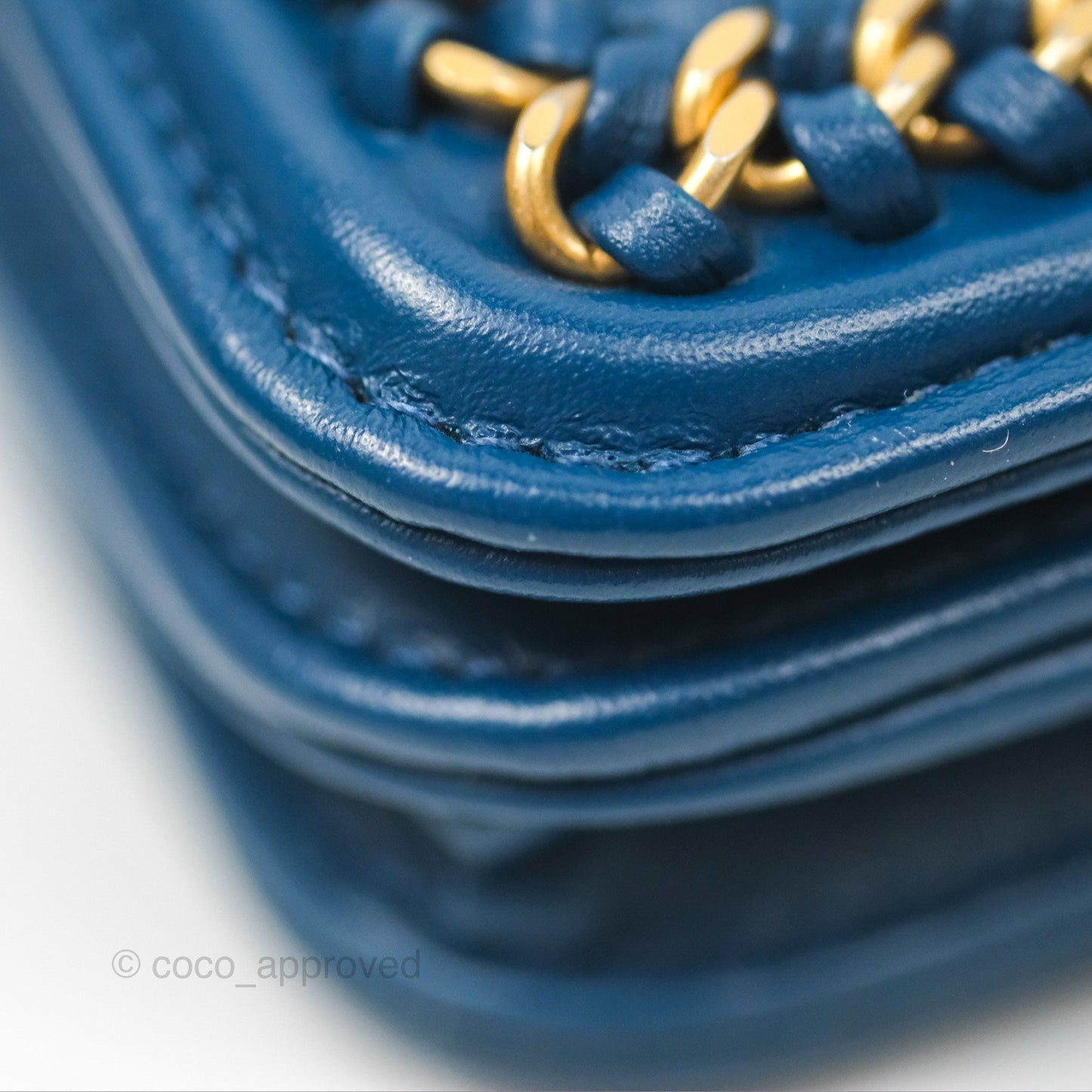 Chanel Quilted Boy Wallet on Chain WOC Blue Calfskin Aged Gold Hardware