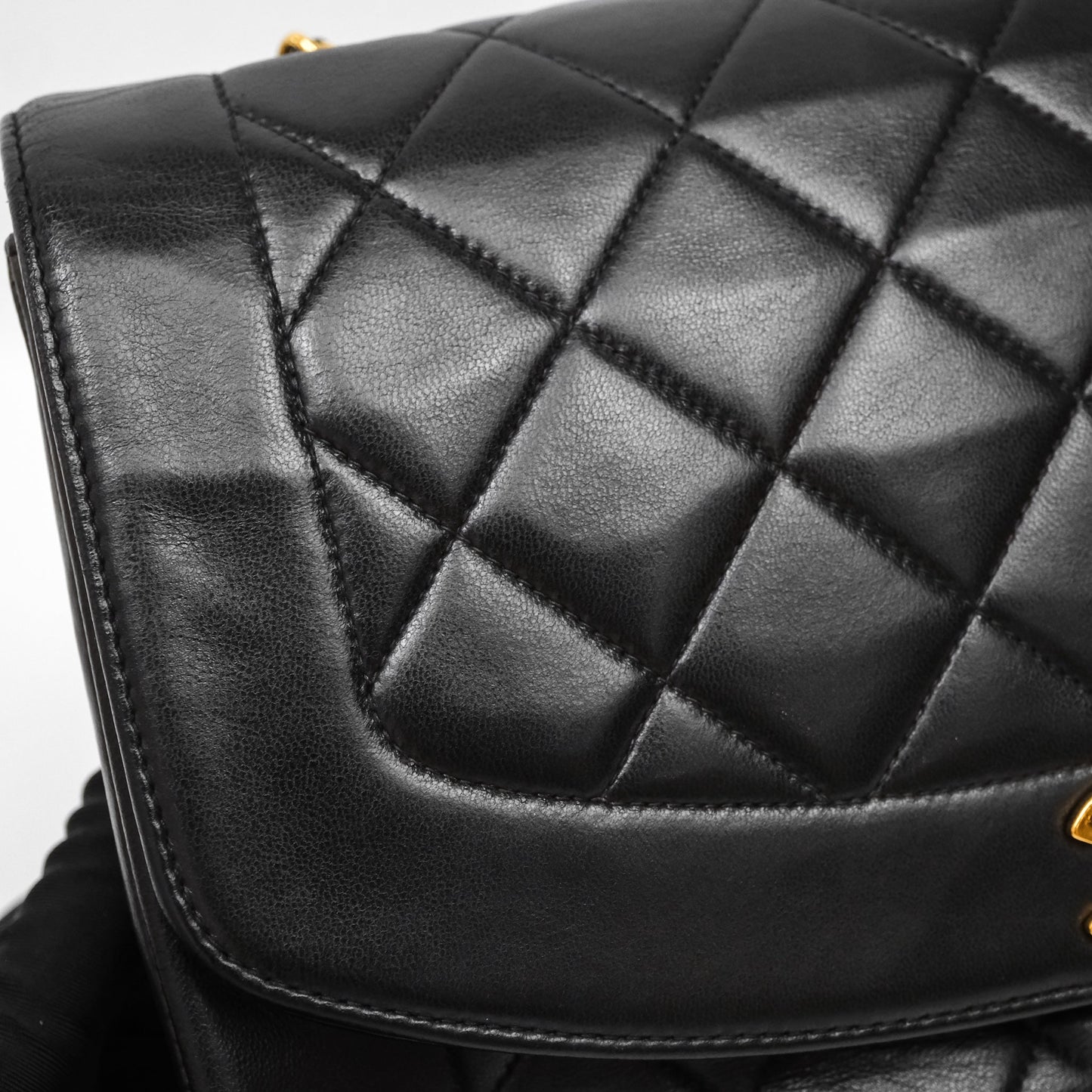 Chanel Vintage Medium Classic Diana Flap Bag Black Lambskin 24K Gold Hardware