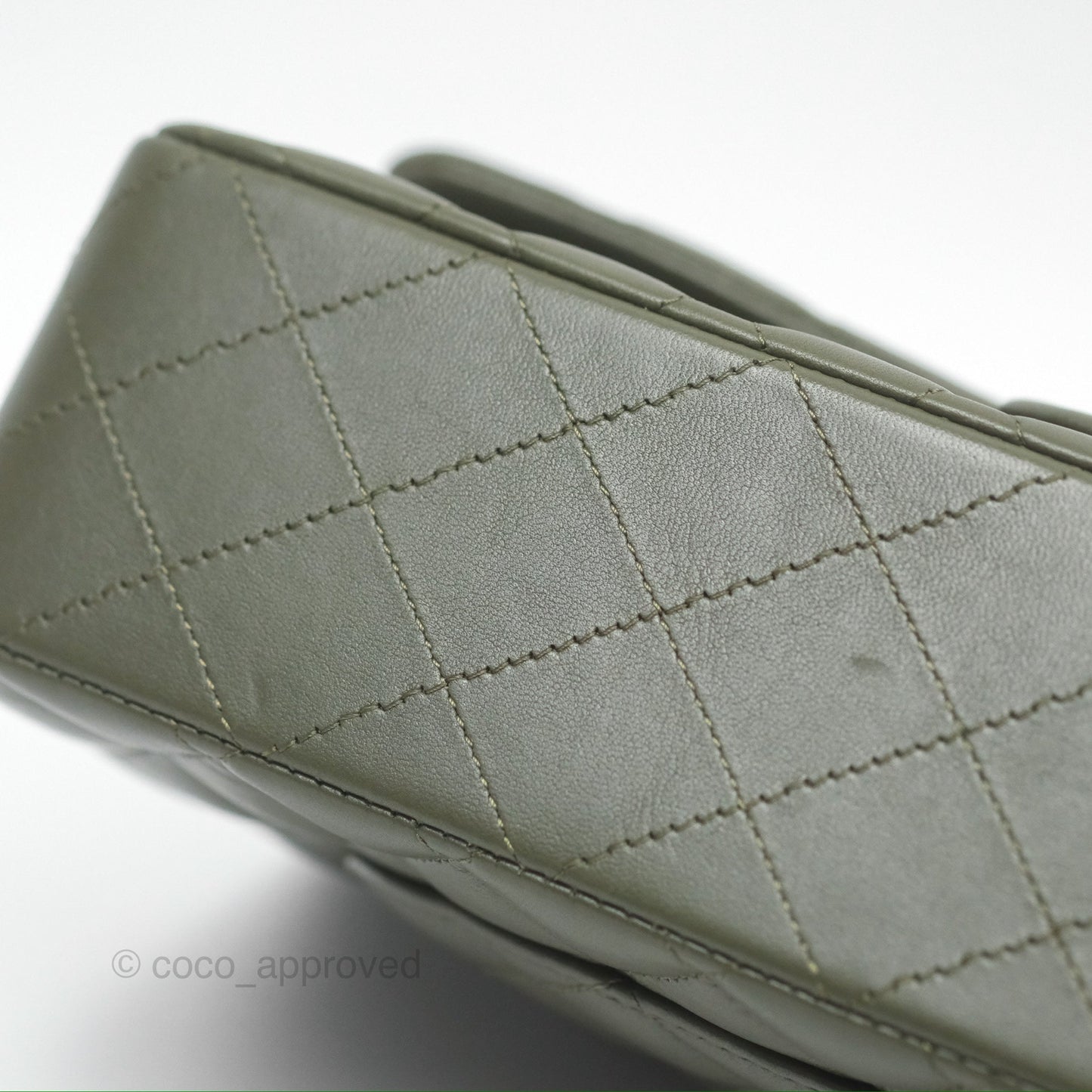 Chanel Classic M/L Medium Flap Quilted Lambskin Army Green Gold Hardware