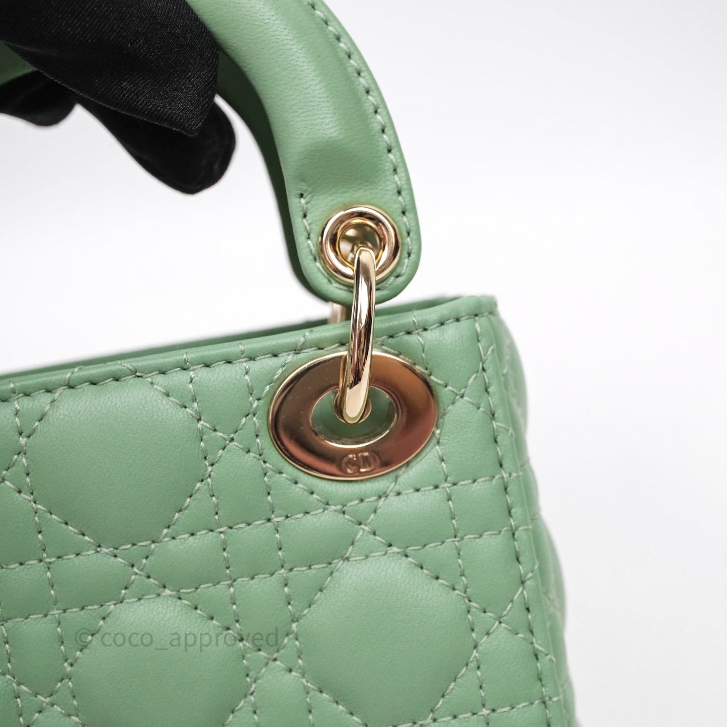 Christian Dior Micro Lady Dior Green Lambskin Cannage Gold Hardware