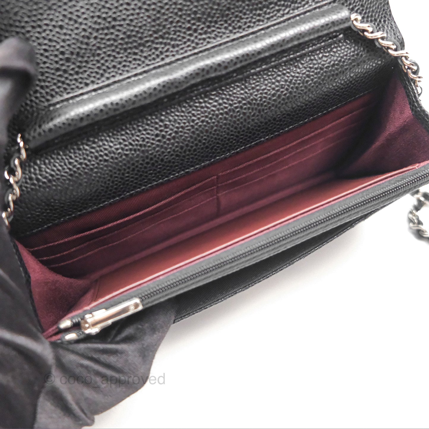 Chanel Quilted Classic Wallet On Chain WOC Black Caviar Silver Hardware