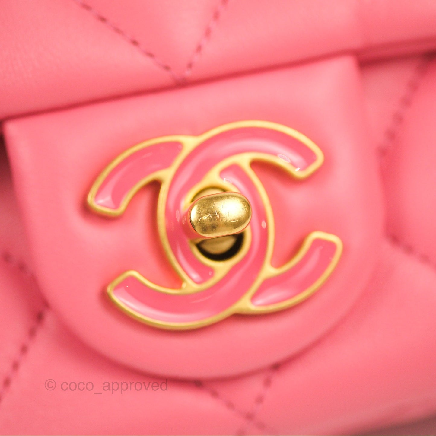 Chanel Quilted Pending CC Enamel Flap Pink Lambskin Aged Gold Hardware 22P