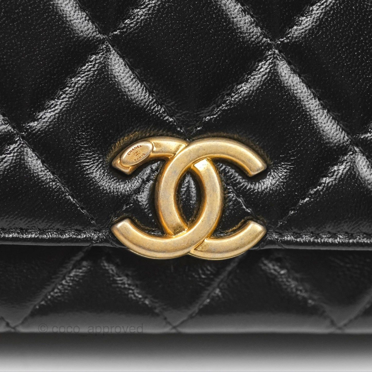 Chanel Flap Phone Holder With Chain Quilted Black Shiny Lambskin