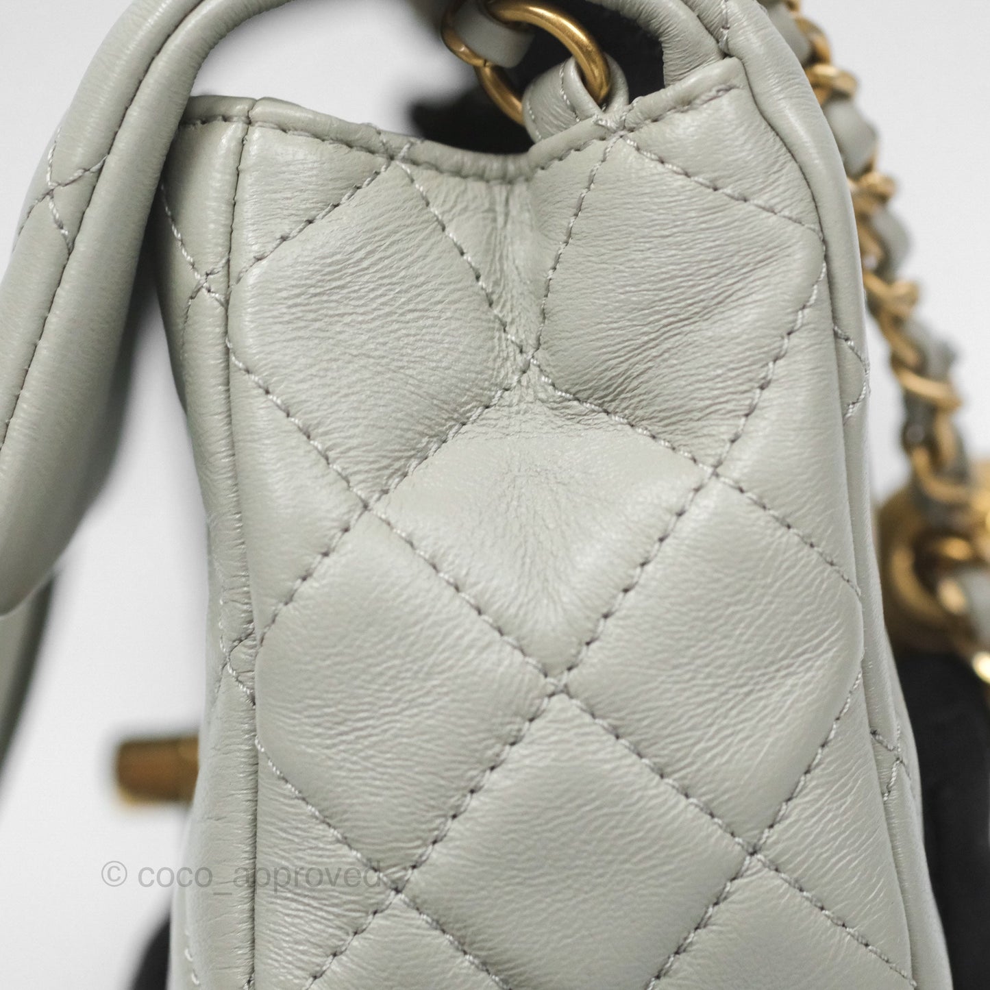 Chanel Mini Rectangular Pearl Crush Grey Lambskin Aged Gold Hardware