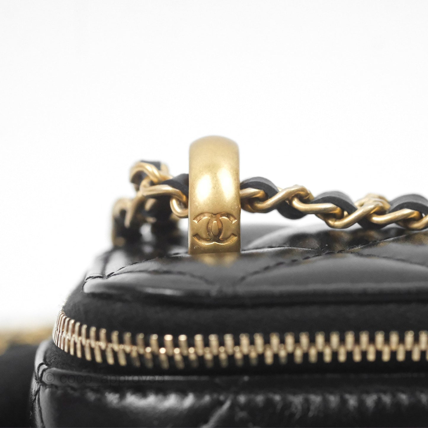 Chanel Quilted Mini Perfect Fit Vanity With Chain Black Calfskin Aged Gold Hardware 21A
