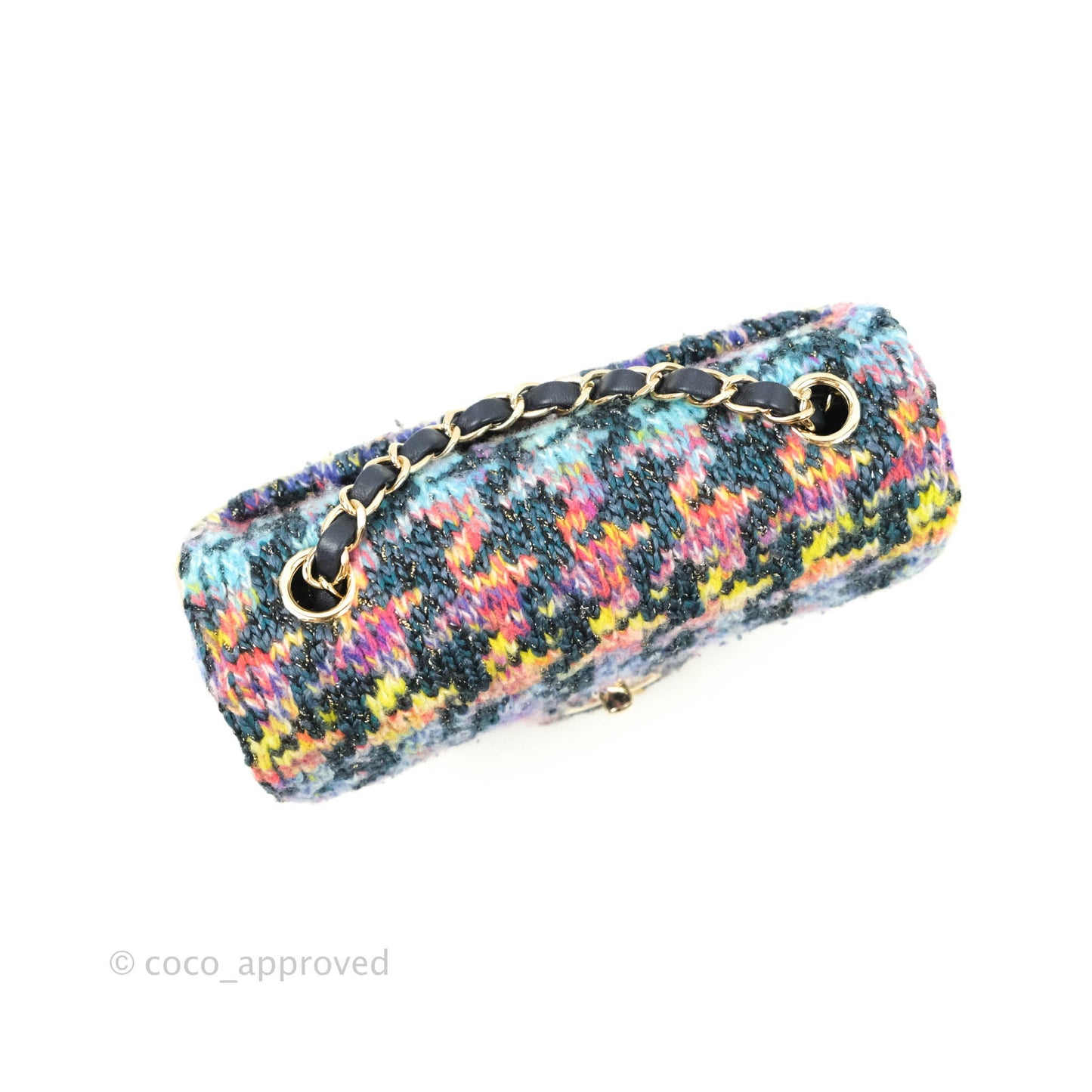 Chanel Mini Rectangular Rainbow Houndstooth Wool Tweed Flap Gold Hardware