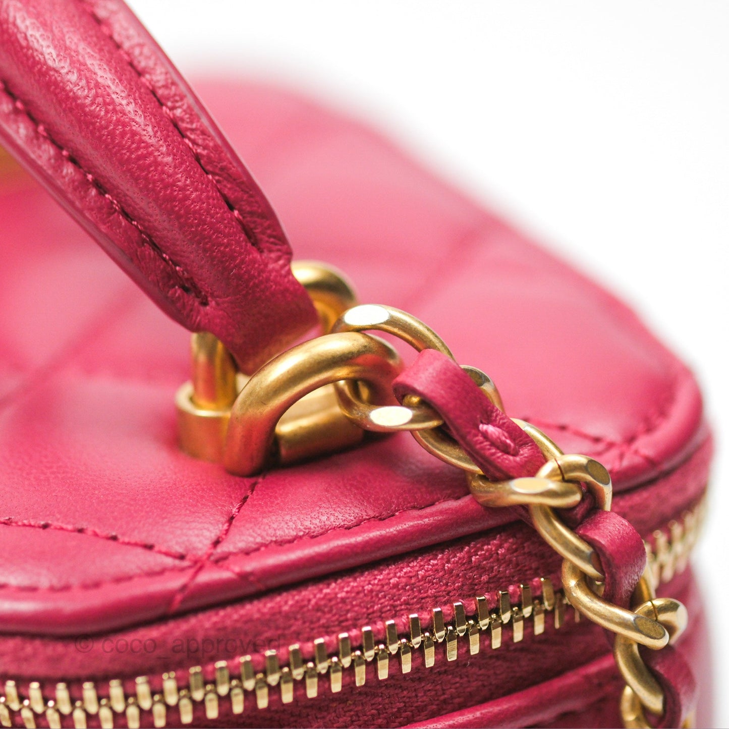 Chanel Mini Top Handle Vanity With Chain Dark Pink Lambskin Aged Gold Hardware