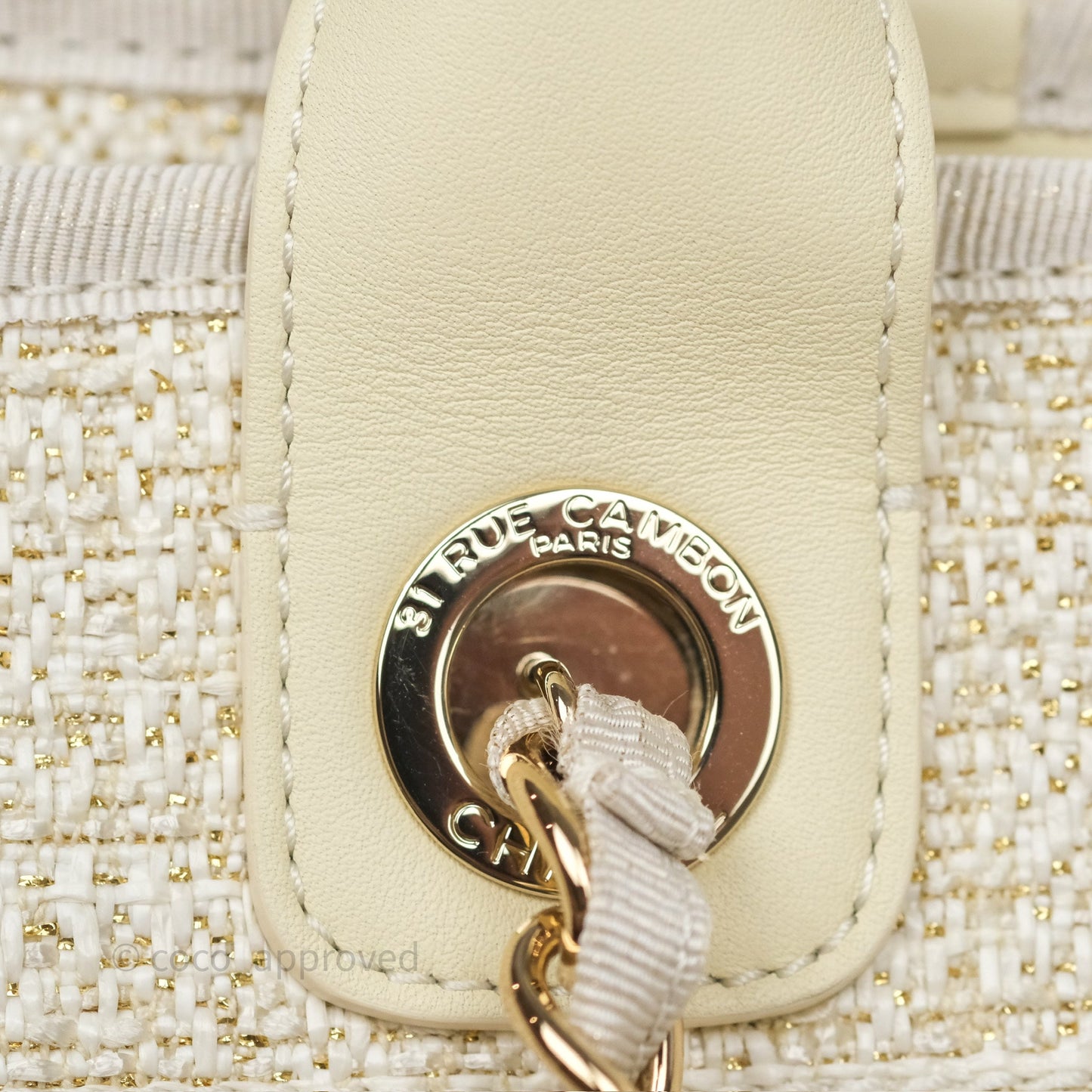 Chanel Large Deauville Ivory/Gold Canvas Gold Hardware