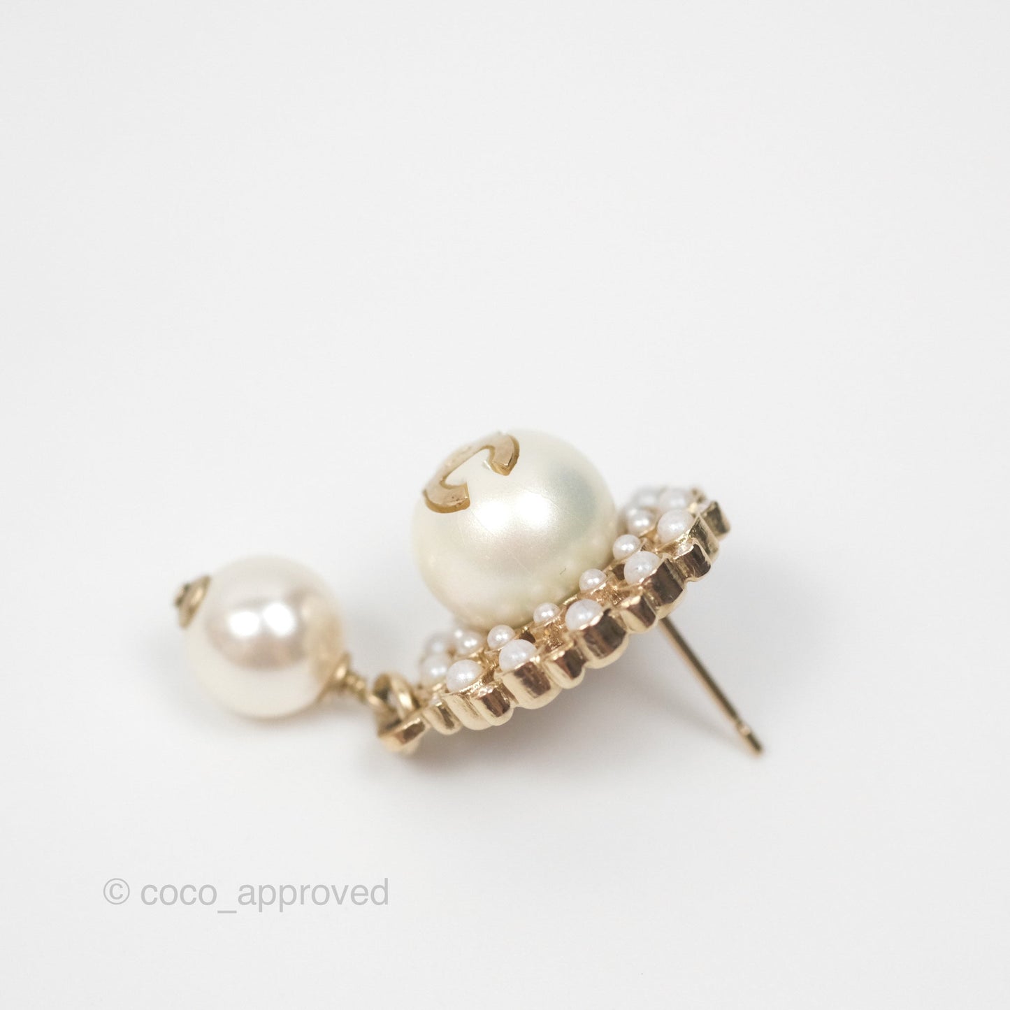 Chanel CC Crystal Pearl Drop Earrings Gold Tone 19B