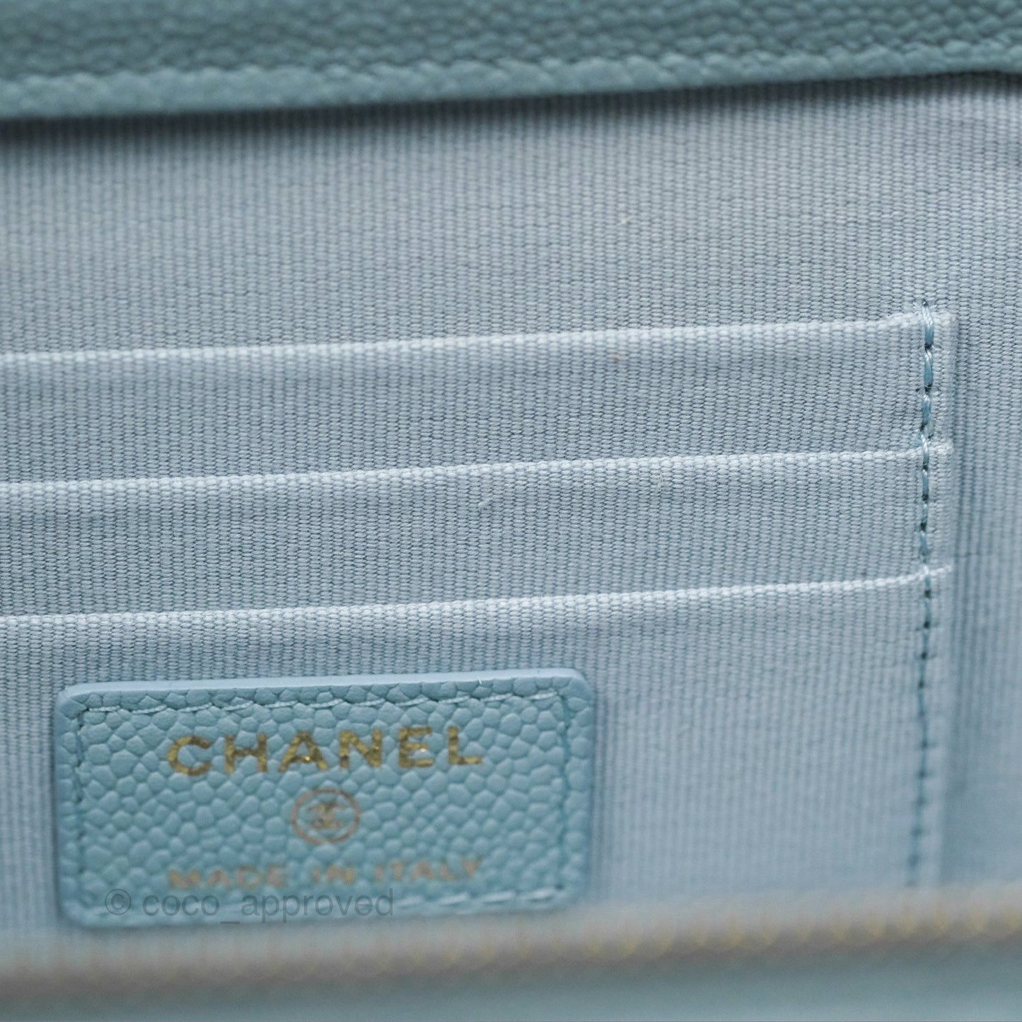 Chanel Vanity with CC Chain Light Blue Caviar Gold Hardware