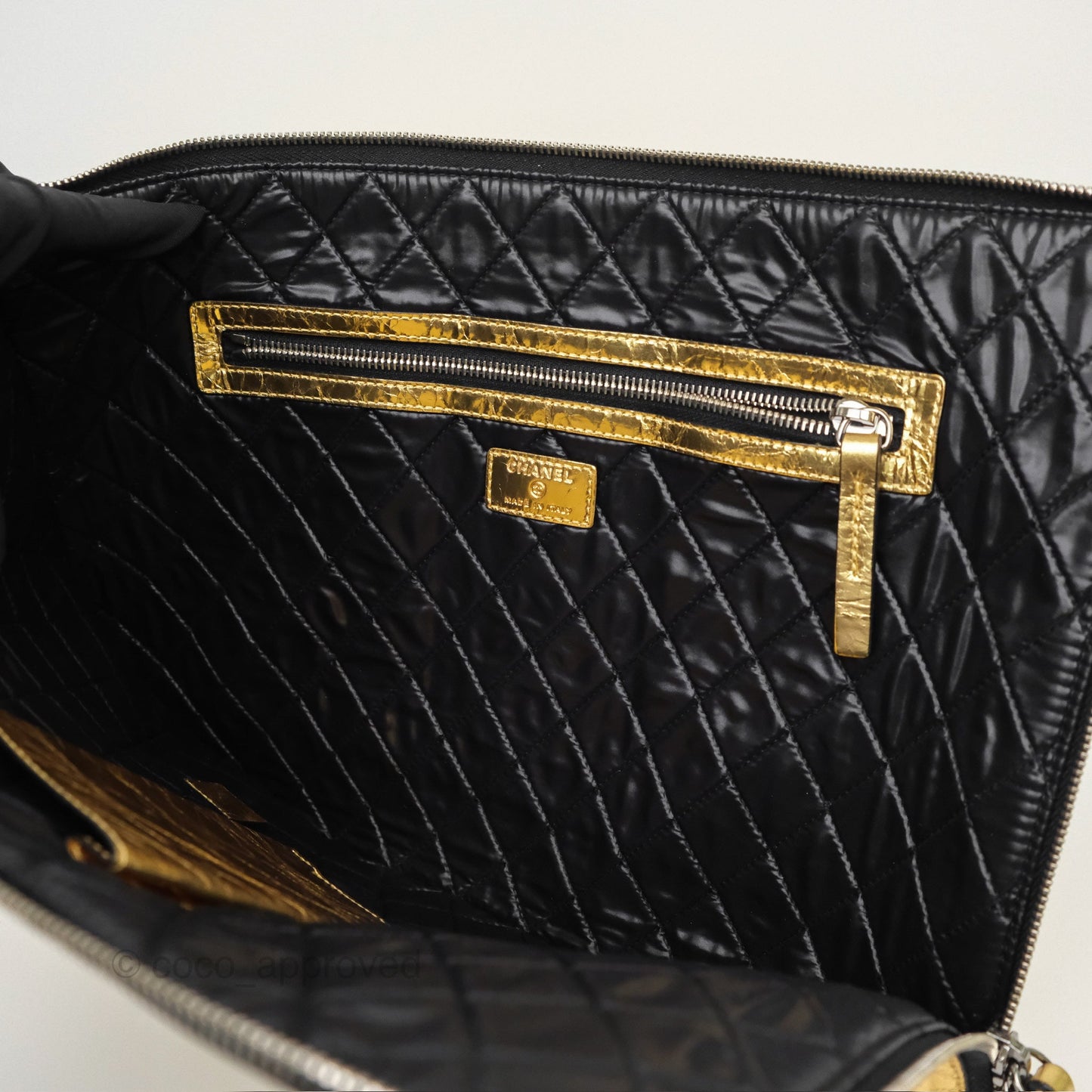 Chanel Large Feministe Maize Feminine Pouch Clutch Metallic Gold Crumpled Lambskin