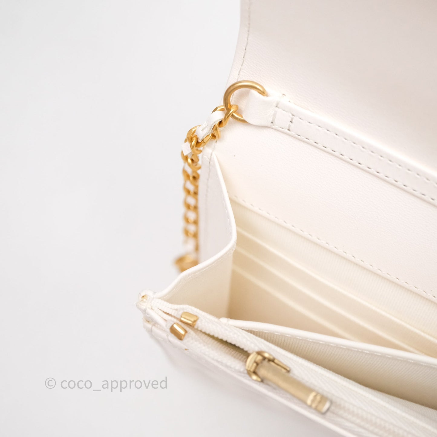 Chanel Coco Heart Chain WOC Ivory White Lambskin Aged Gold Hardware 22K