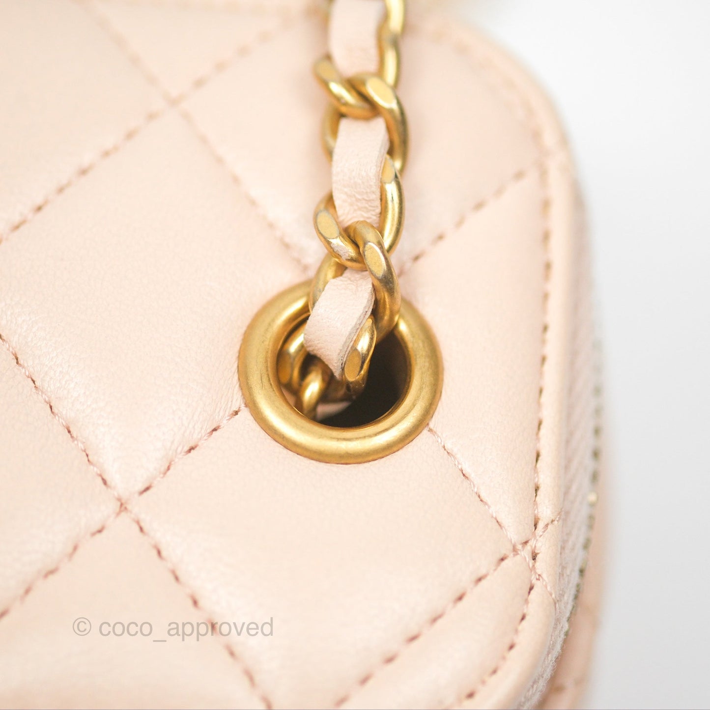 Chanel Classic Mini Pearl Crush Vanity With Chain Light Pink Lambskin Aged Gold Hardware