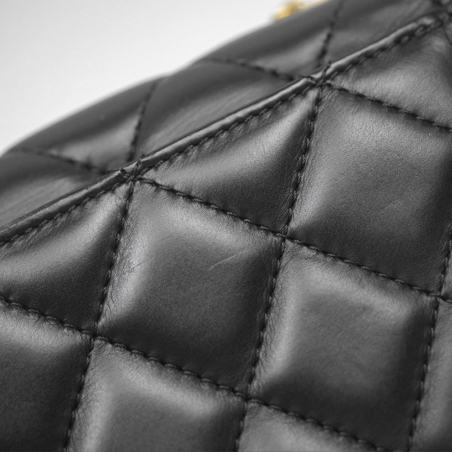 Chanel Quilted Side Chain Flap Bag Black Calfskin Aged Gold Hardware