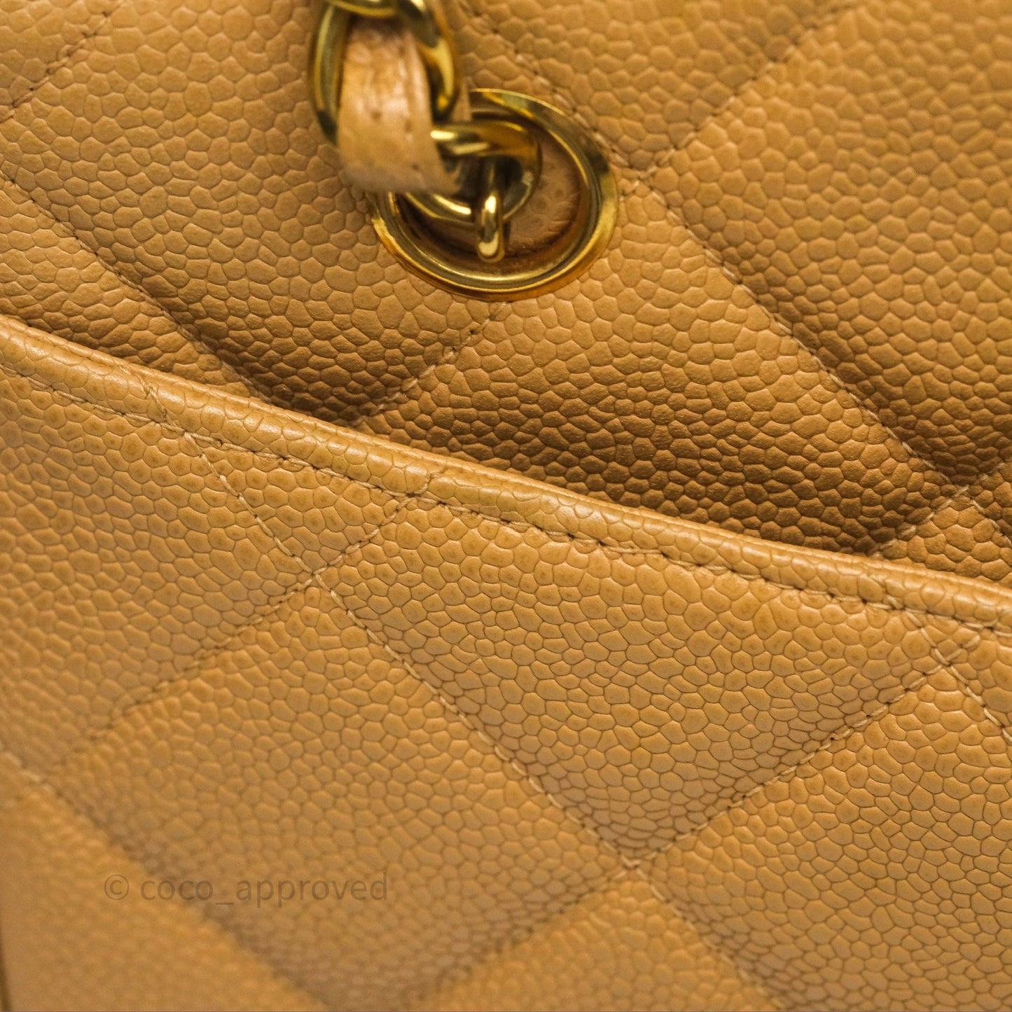 Chanel Vintage CC Quilted Tote Dark Beige Caviar 24K Gold Hardware