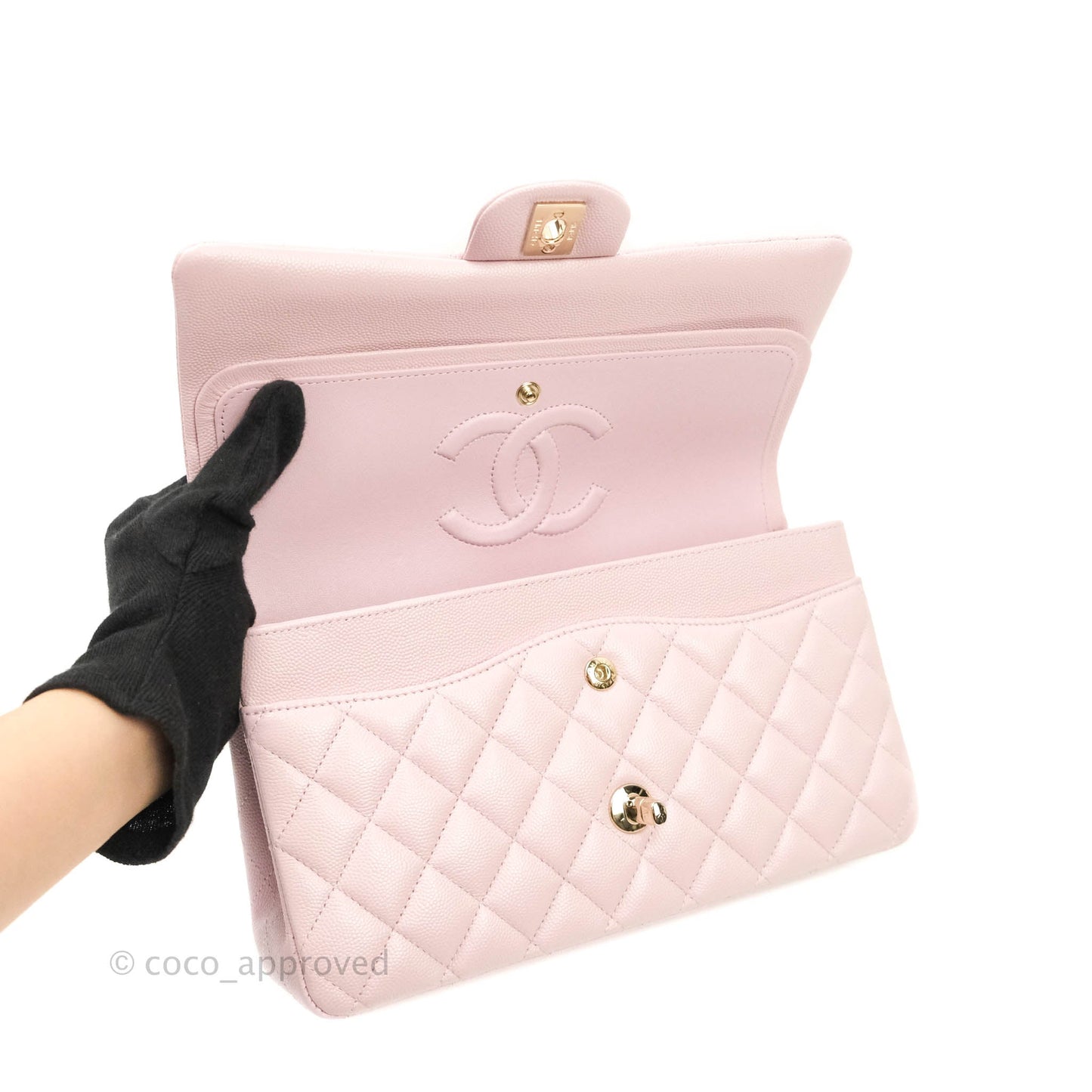 Chanel M/L Medium Double Flap Bag Lilac Rose Clair Caviar Gold Hardware 21S