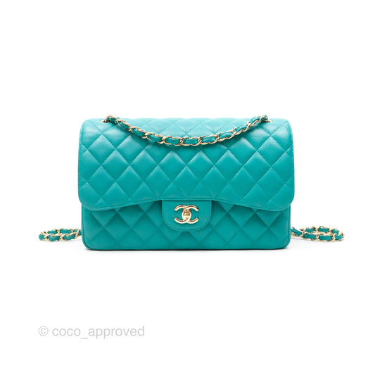 Chanel Jumbo Double Flap Turquoise Caviar Gold Hardware⁣⁣