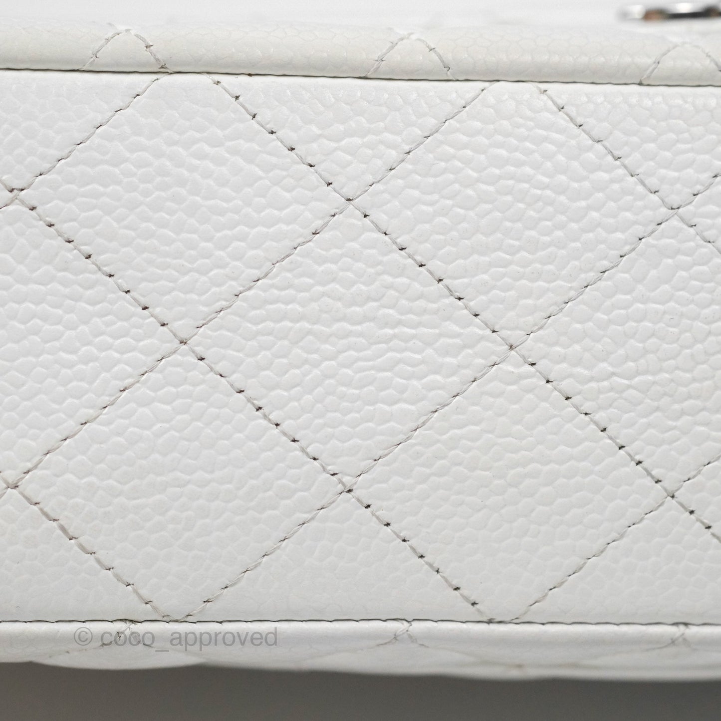Chanel Classic M/L Medium Flap Quilted White Caviar Silver Hardware