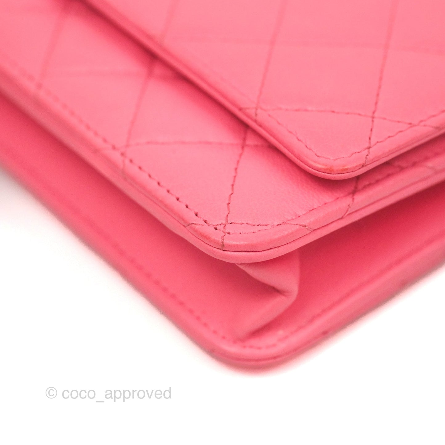 Chanel Quilted Pearl Crush Wallet on Chain WOC Pink Lambskin Aged Gold Hardware