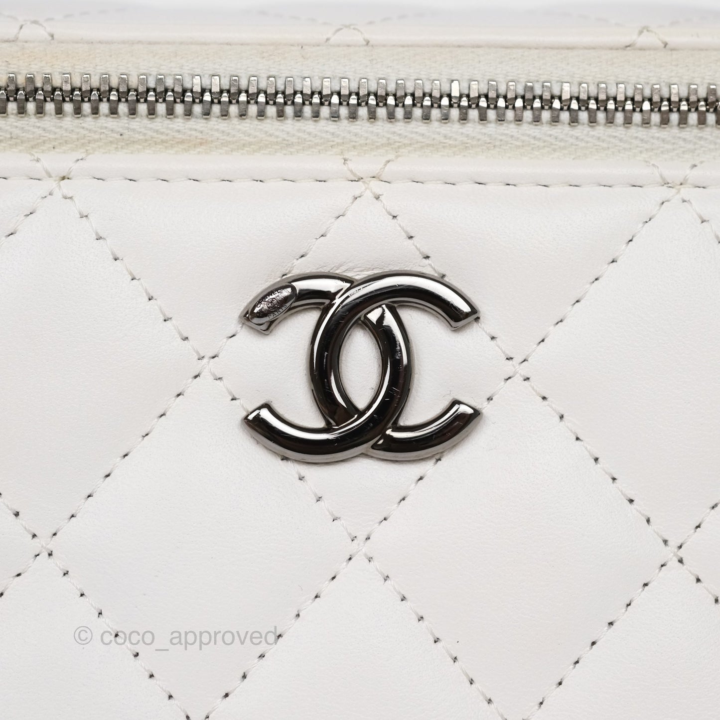 Chanel Crystals Top Handle Vanity Rectangular White Lambskin Gun Metal