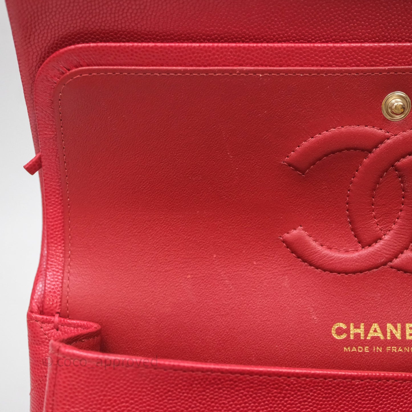 Chanel Classic M/L Medium Flap Quilted Red Caviar Gold Hardware