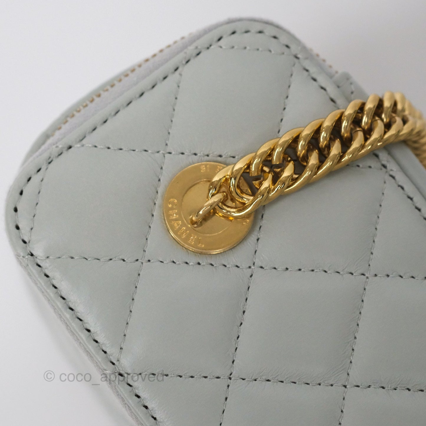 Chanel Quilted Vanity Rectangular with Chain Grey Blue Lambskin Gold Hardware