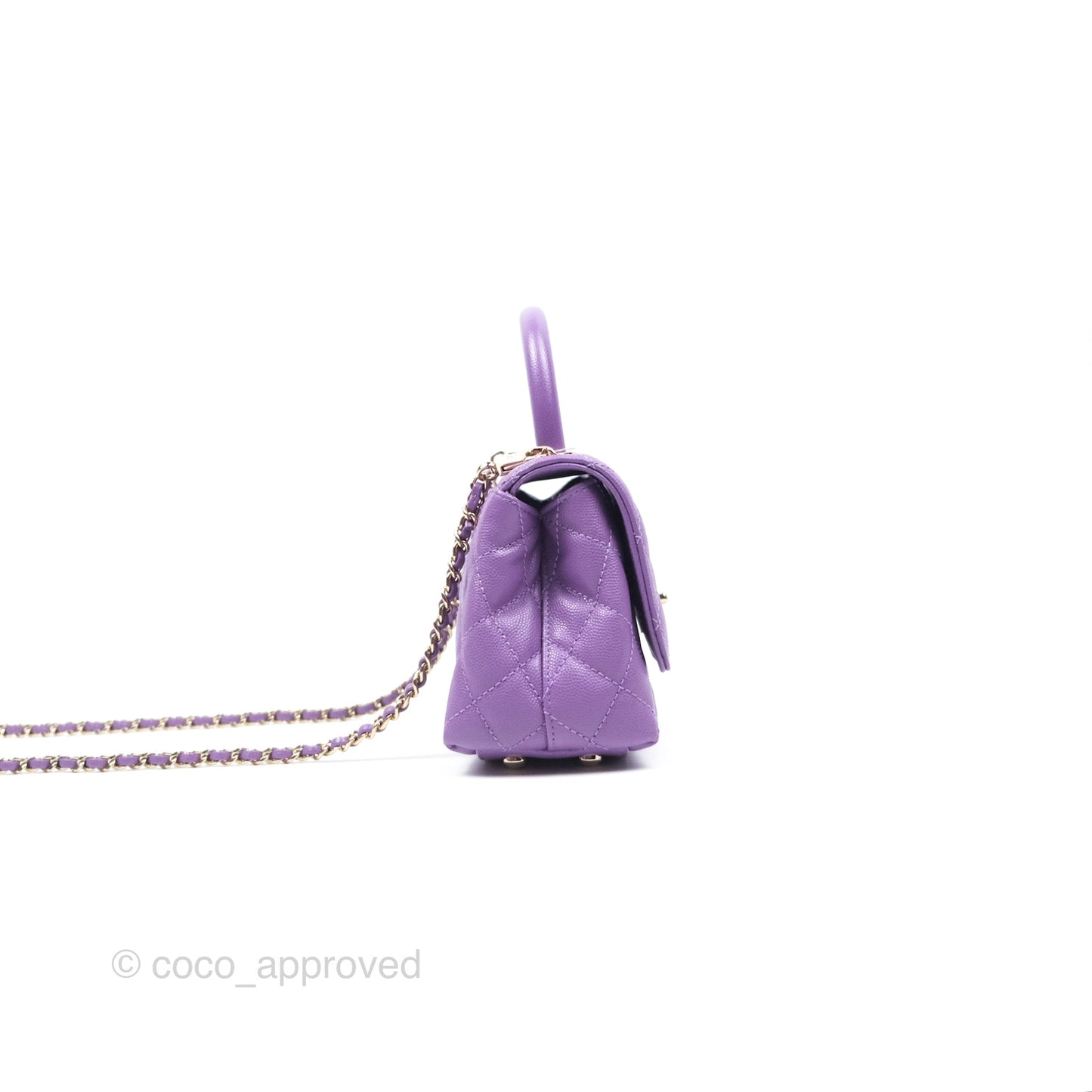 Chanel Quilted Mini Coco Handle Caviar Purple Gold Hardware