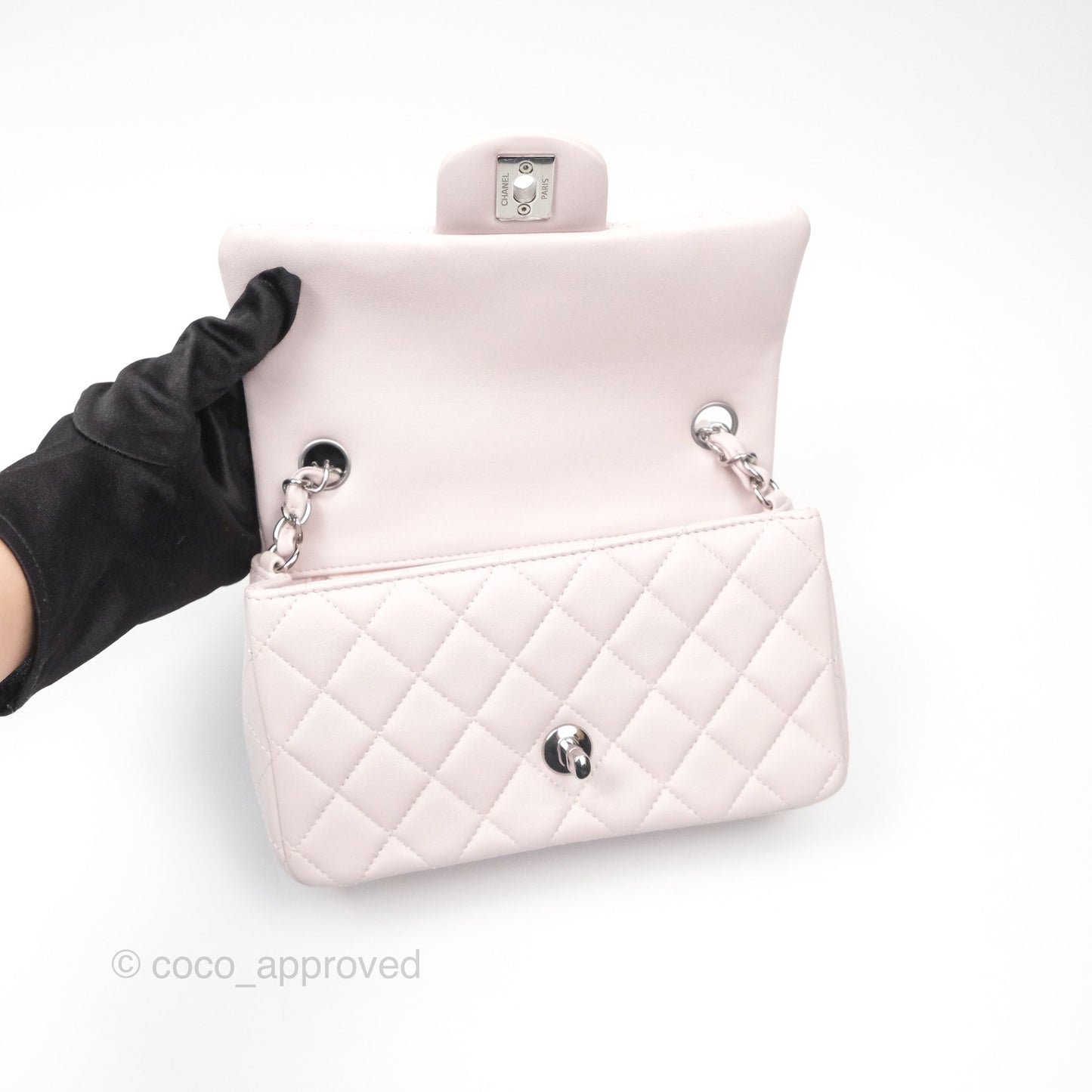 Chanel Quilted Mini Rectangular Pale Lilac Lambskin Silver Hardware