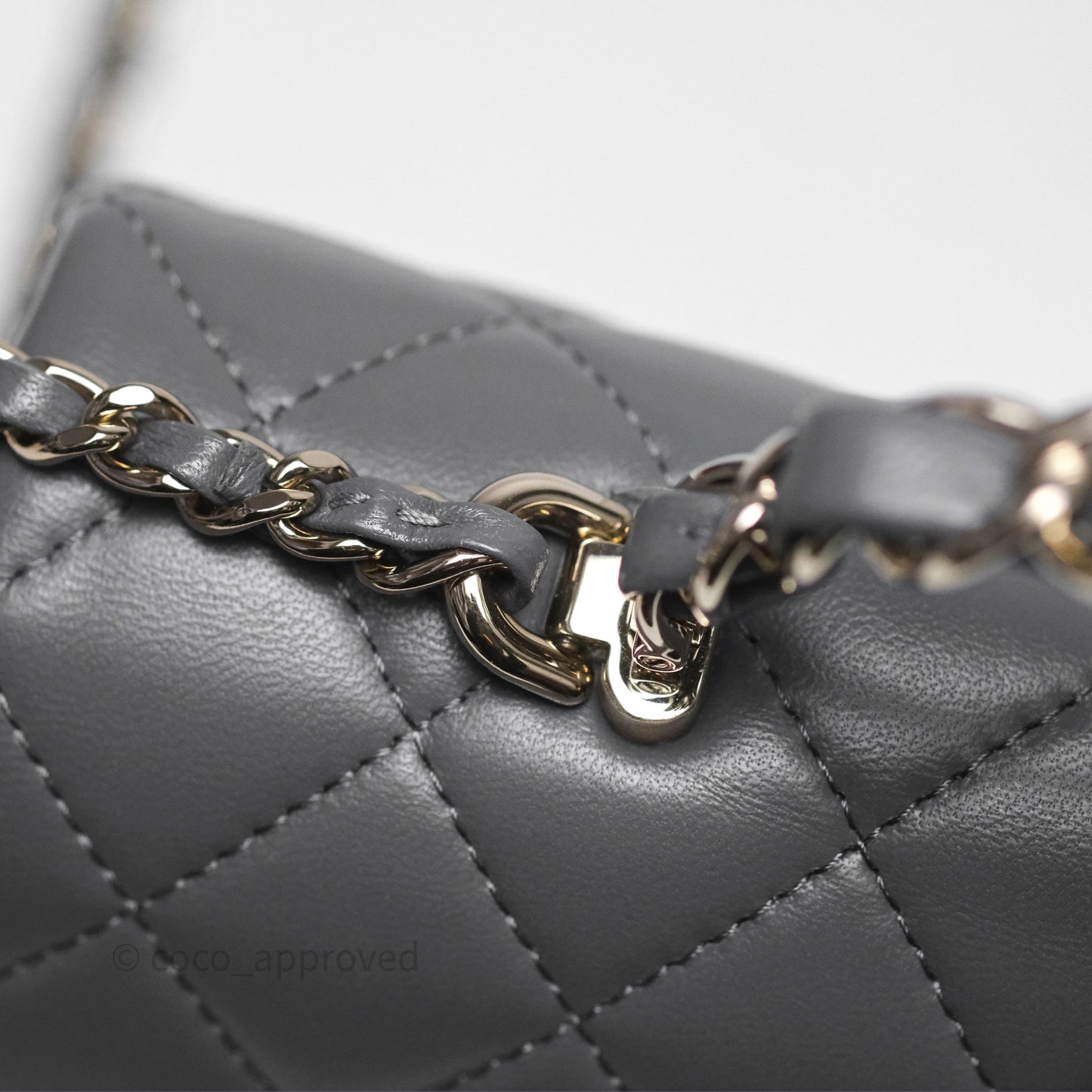 Chanel Top Handle Mini Rectangular Flap Grey Lambskin Gold Hardware